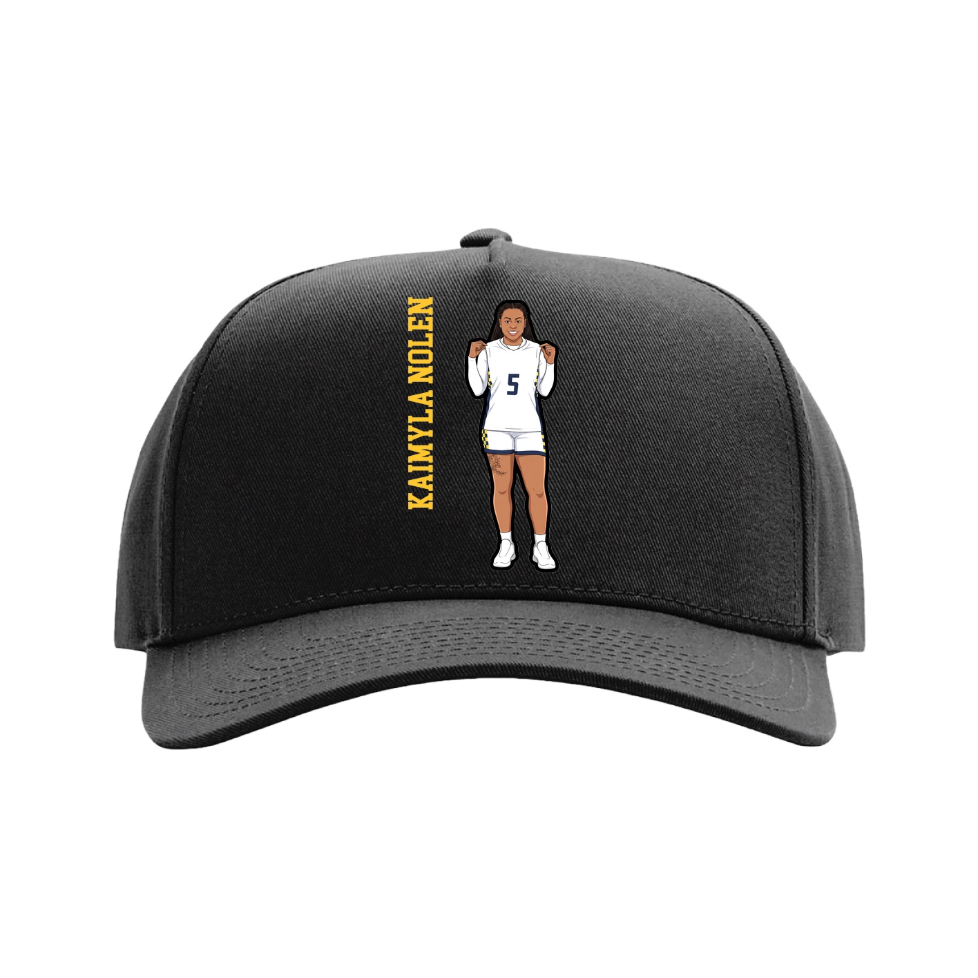 Full Fabric Five-Panel Champ Cap — Name Vertical in Black