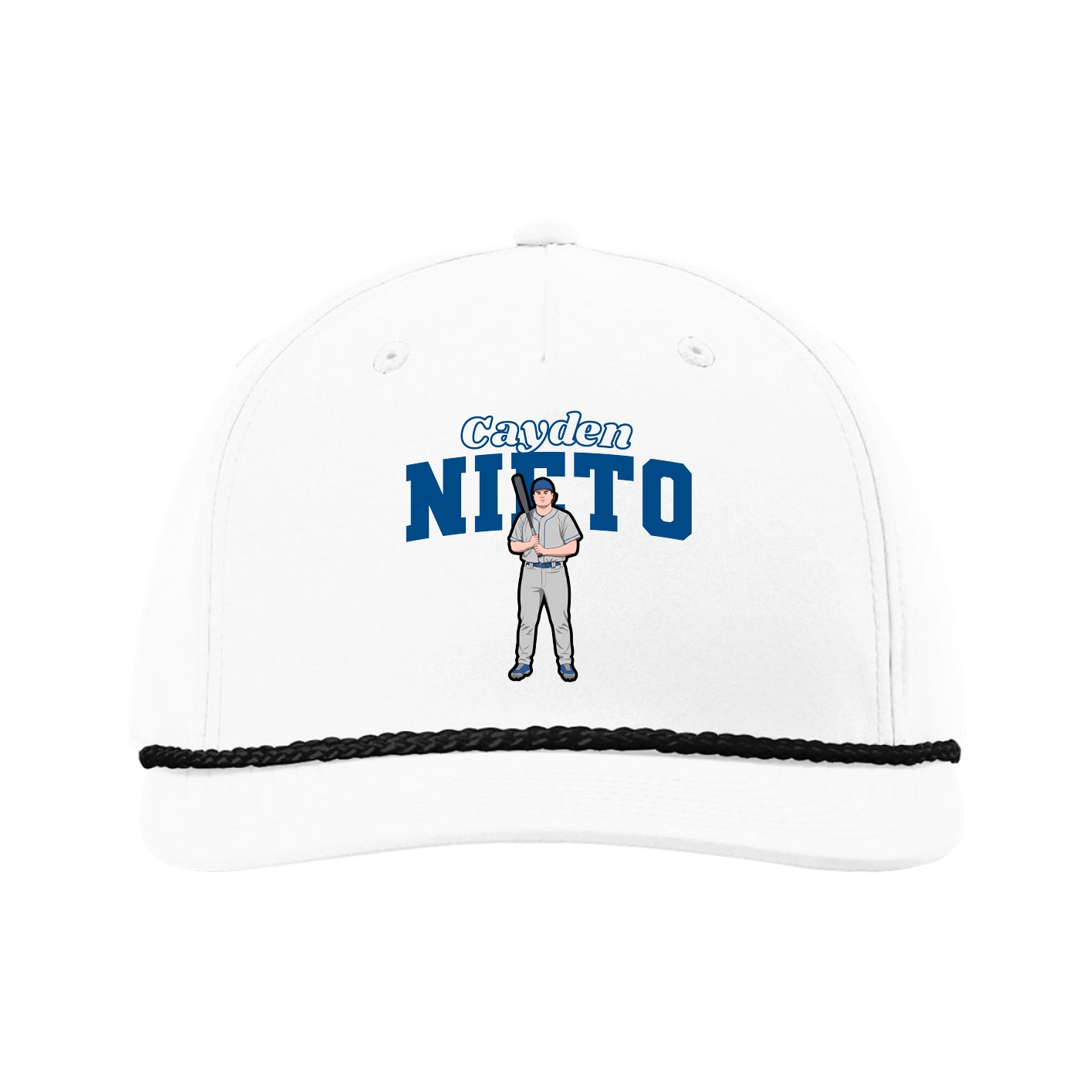 Five-Panel Classic Rope Cap — Name Arch in White