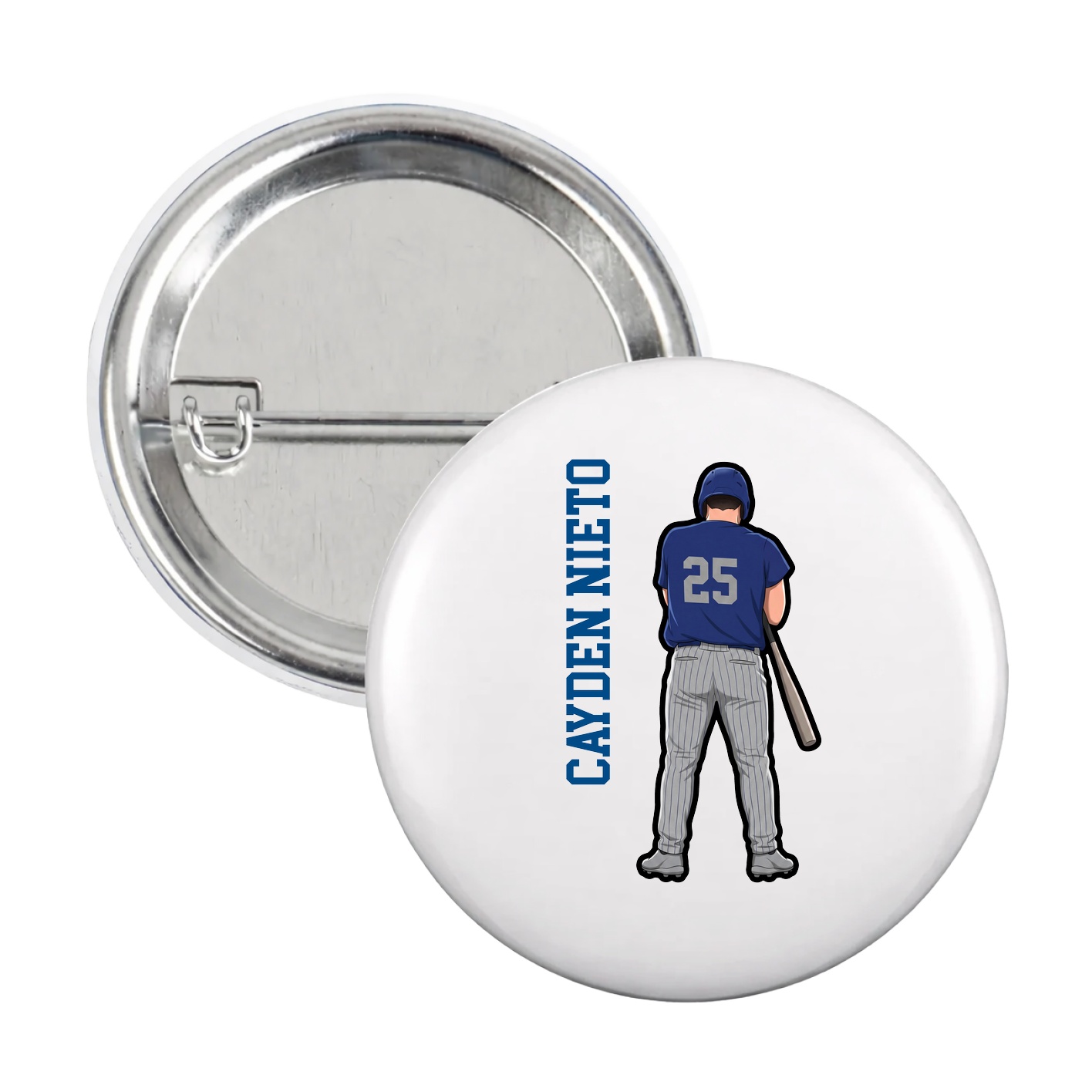 Game Day Button — Name Vertical in White