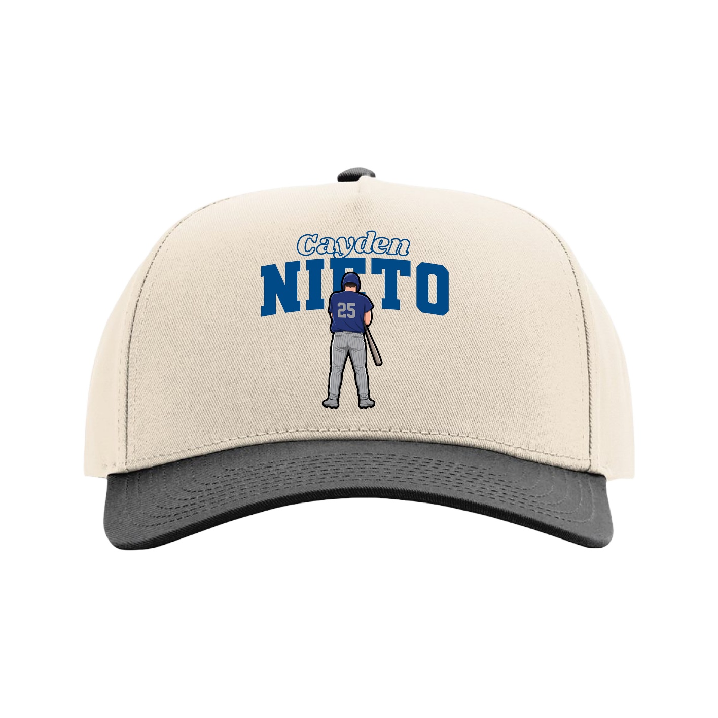 Full Fabric Five-Panel Champ Cap — Name Arch in Cream/Black