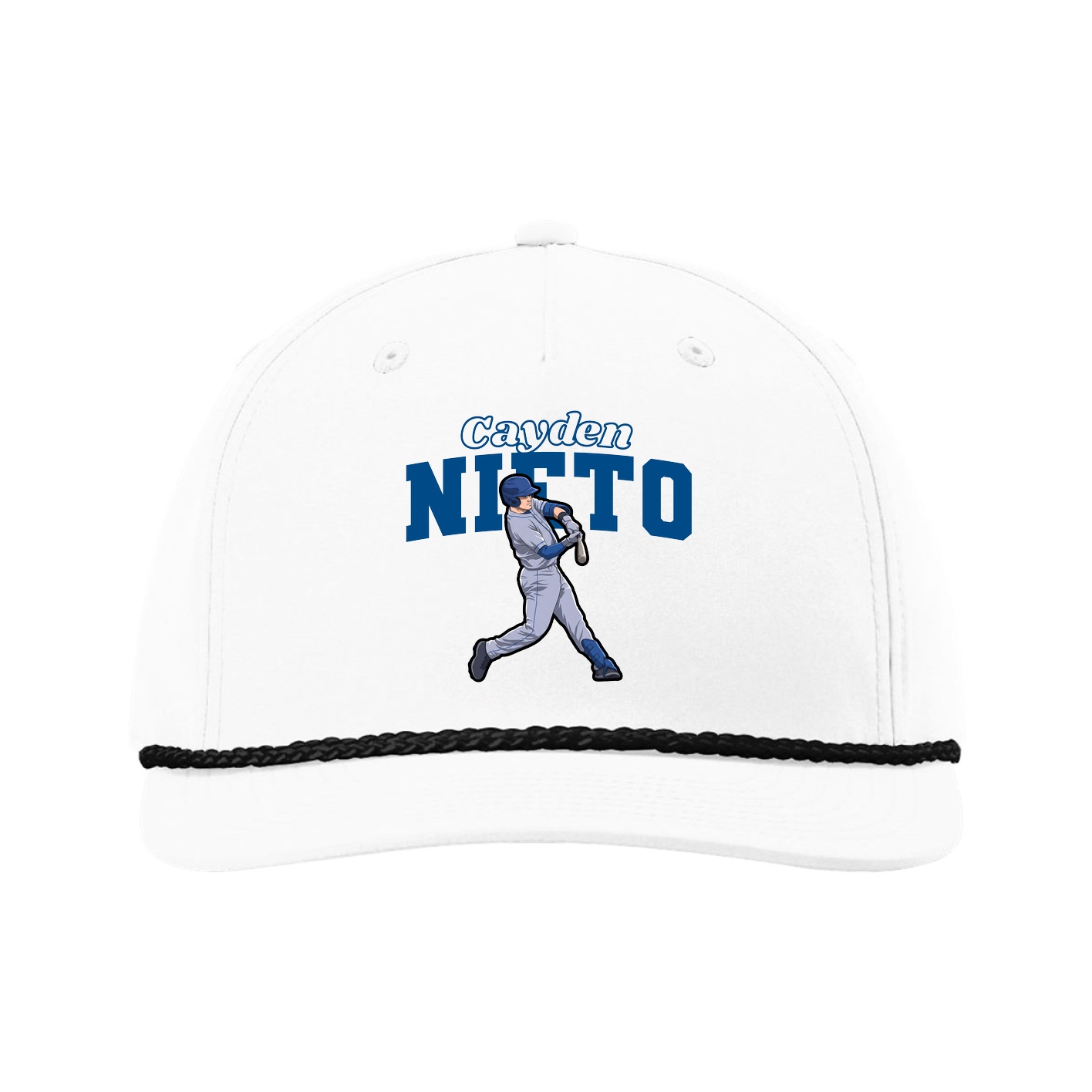 Five-Panel Classic Rope Cap — Name Arch in White