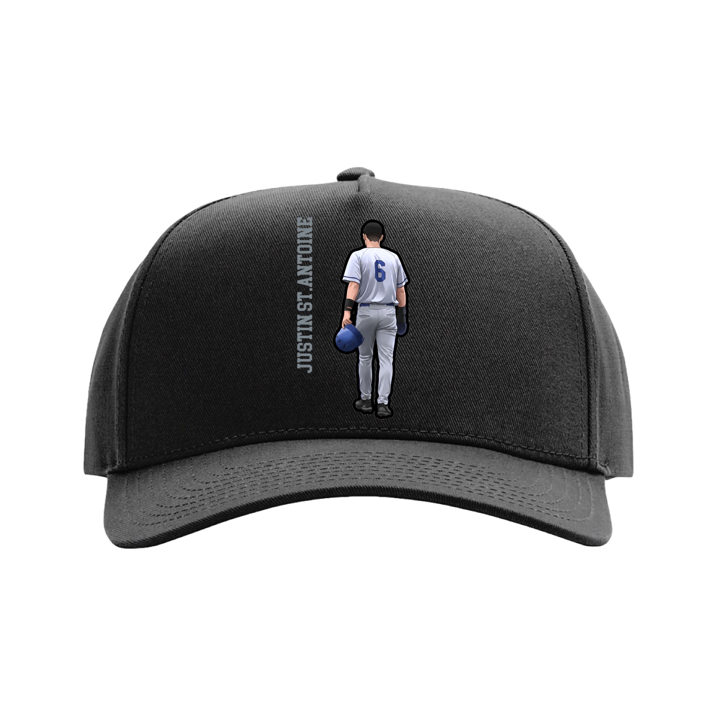 Full Fabric Five-Panel Champ Cap — Name Vertical in Black