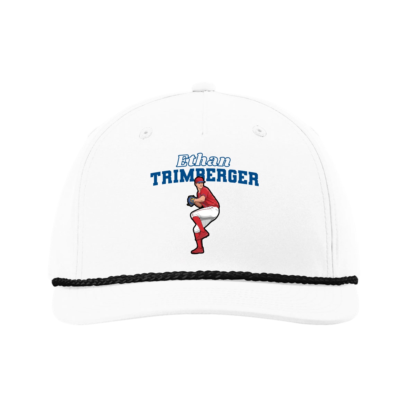 Five-Panel Classic Rope Cap — Name Arch in White