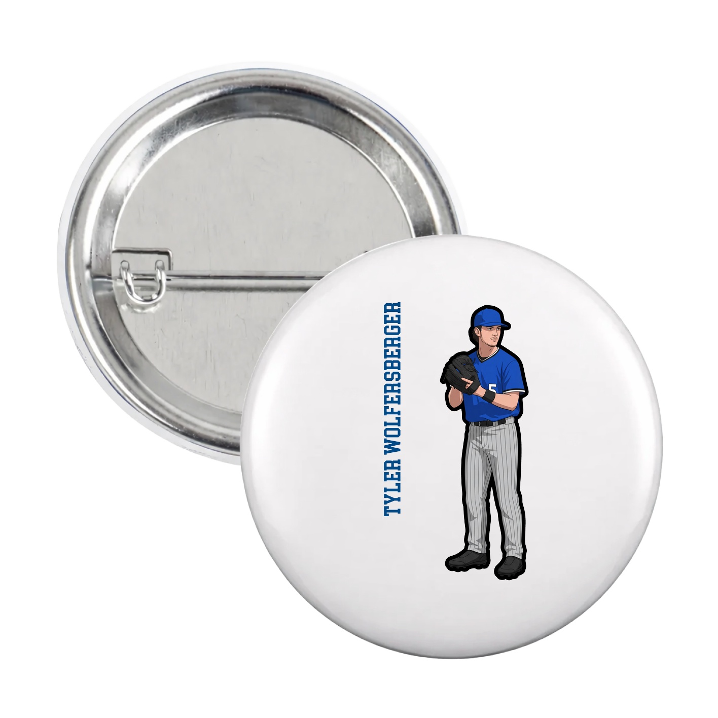 Game Day Button — Name Vertical in White
