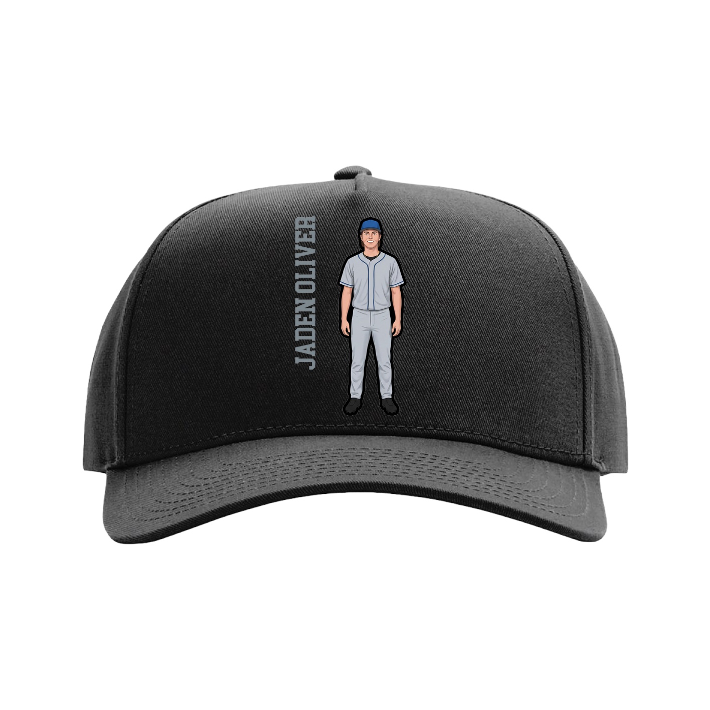 Full Fabric Five-Panel Champ Cap — Name Vertical in Black