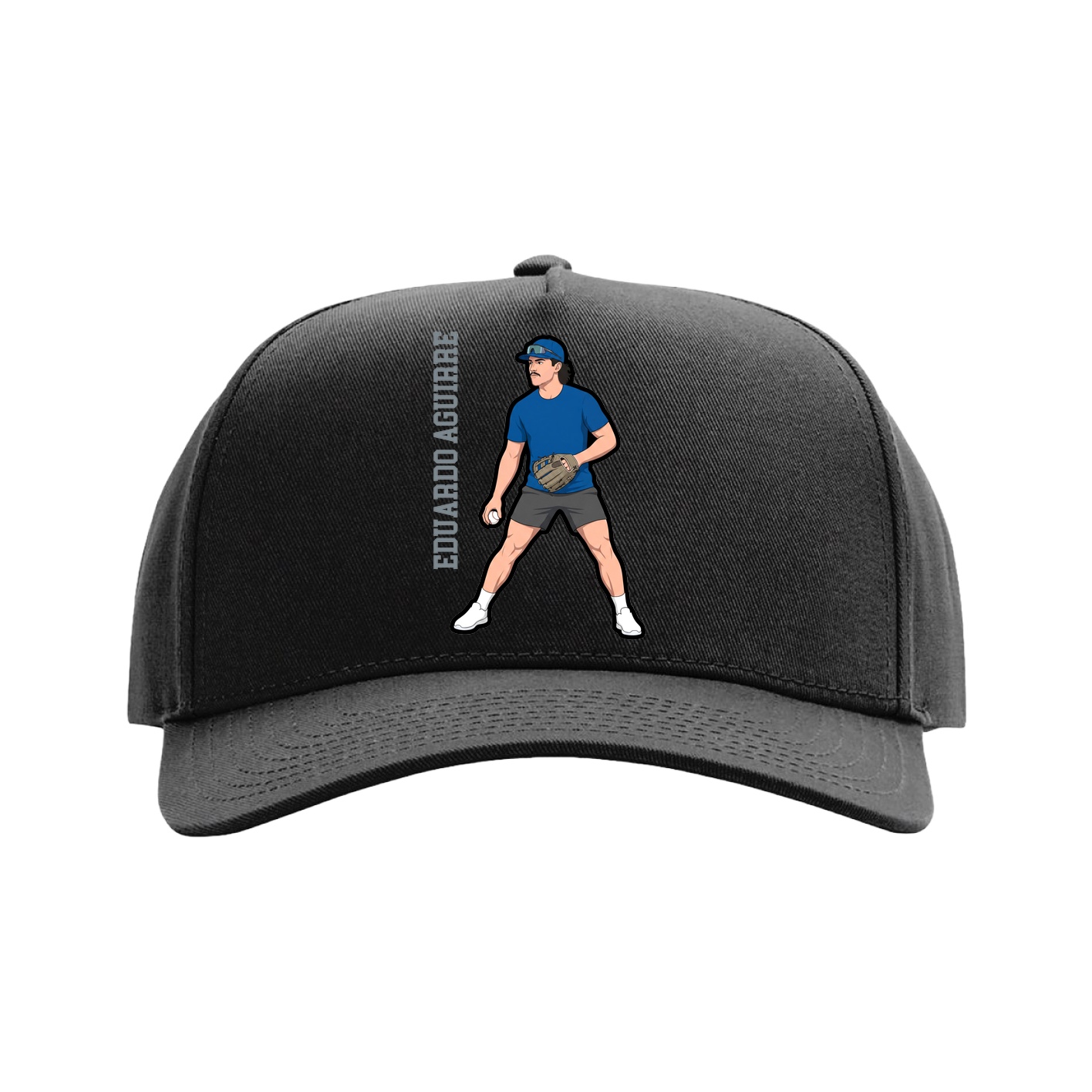 Full Fabric Five-Panel Champ Cap — Name Vertical in Black