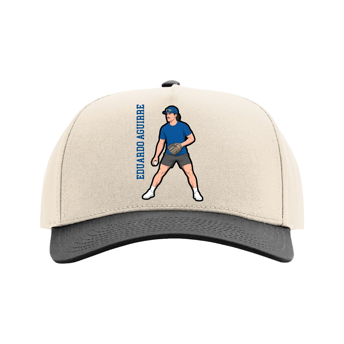 Full Fabric Five-Panel Champ Cap — Name Vertical in Cream/Black