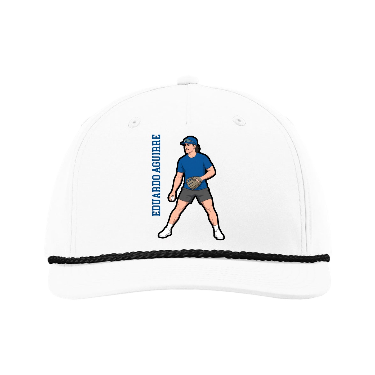 Five-Panel Classic Rope Cap — Name Vertical in White