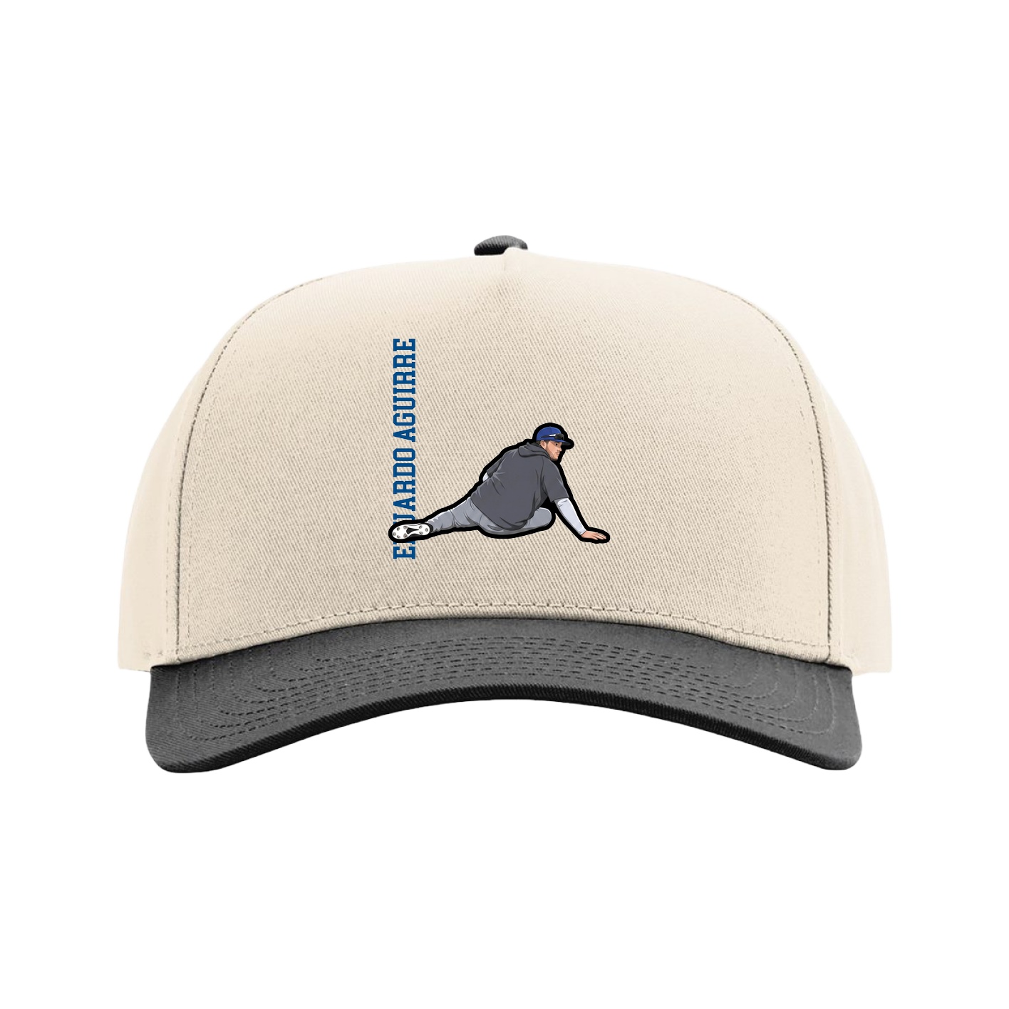Full Fabric Five-Panel Champ Cap — Name Vertical in Cream/Black