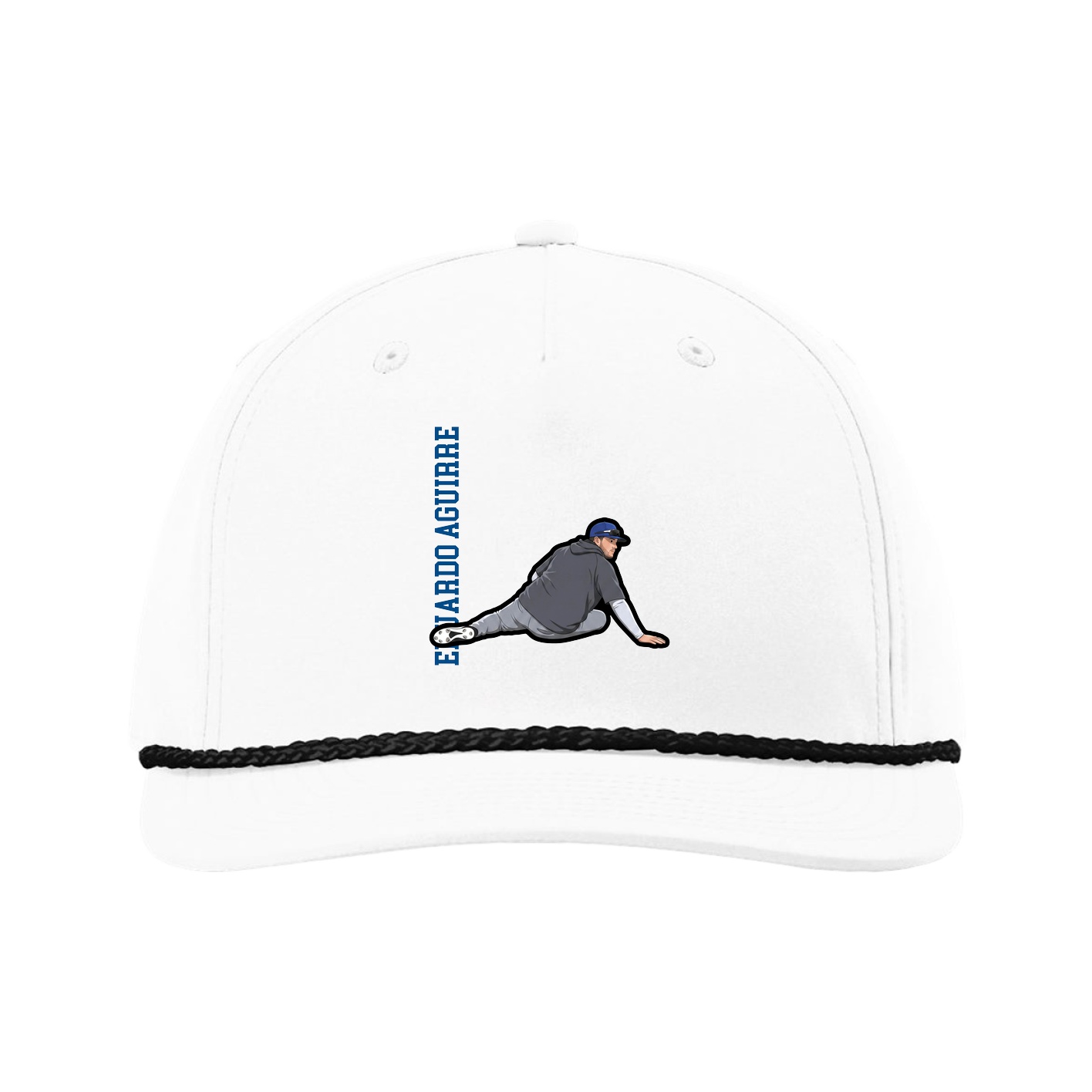 Five-Panel Classic Rope Cap — Name Vertical in White