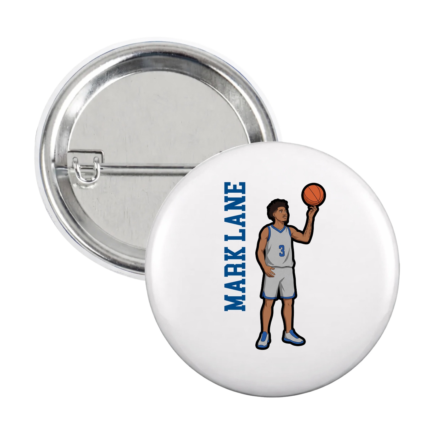 Game Day Button — Name Vertical in White