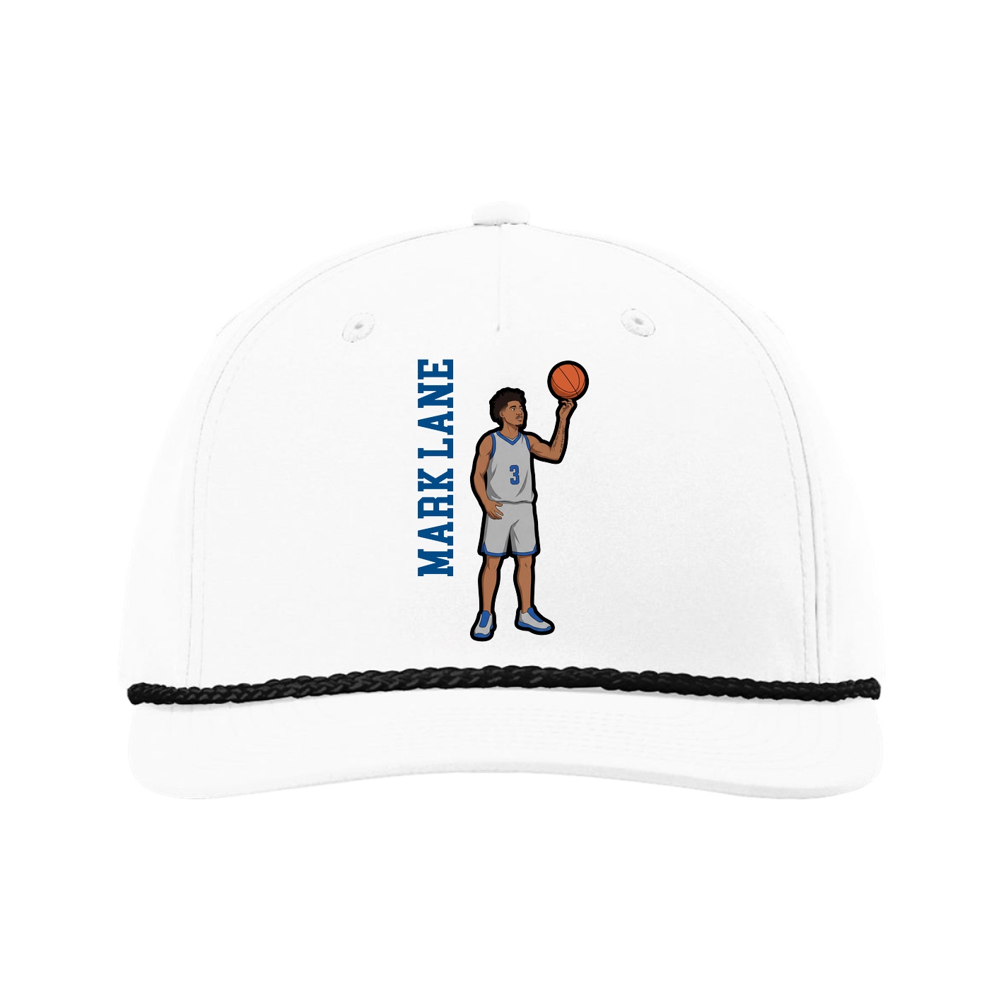 Five-Panel Classic Rope Cap — Name Vertical in White