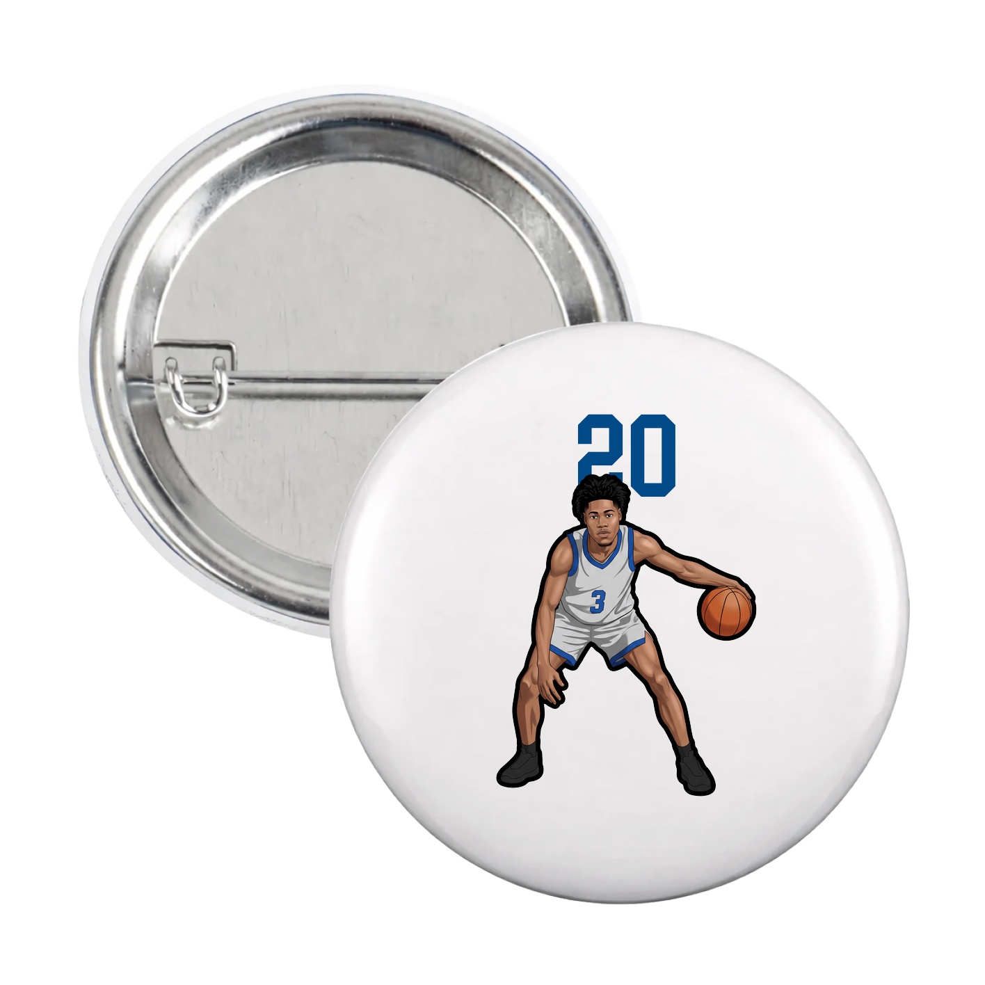 Game Day Button — Number Top in White