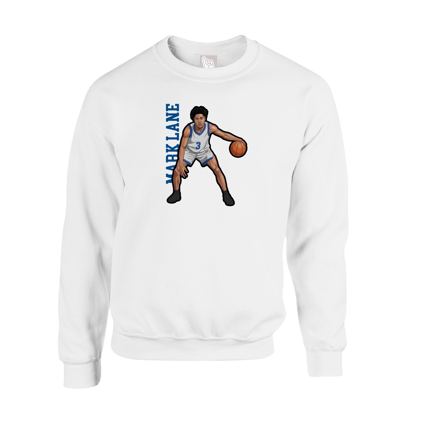 Fleece Crew — Name Vertical in White