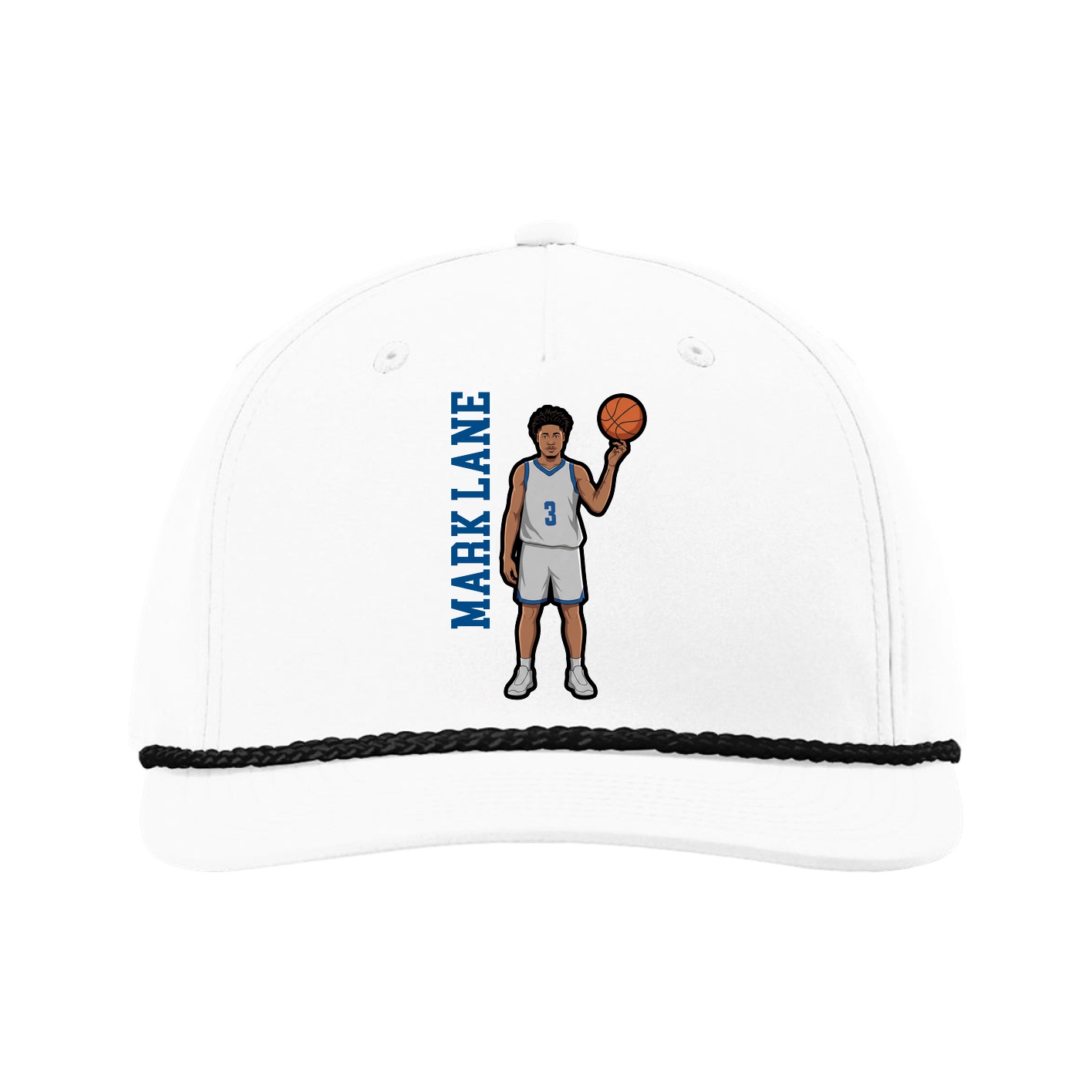 Five-Panel Classic Rope Cap — Name Vertical in White