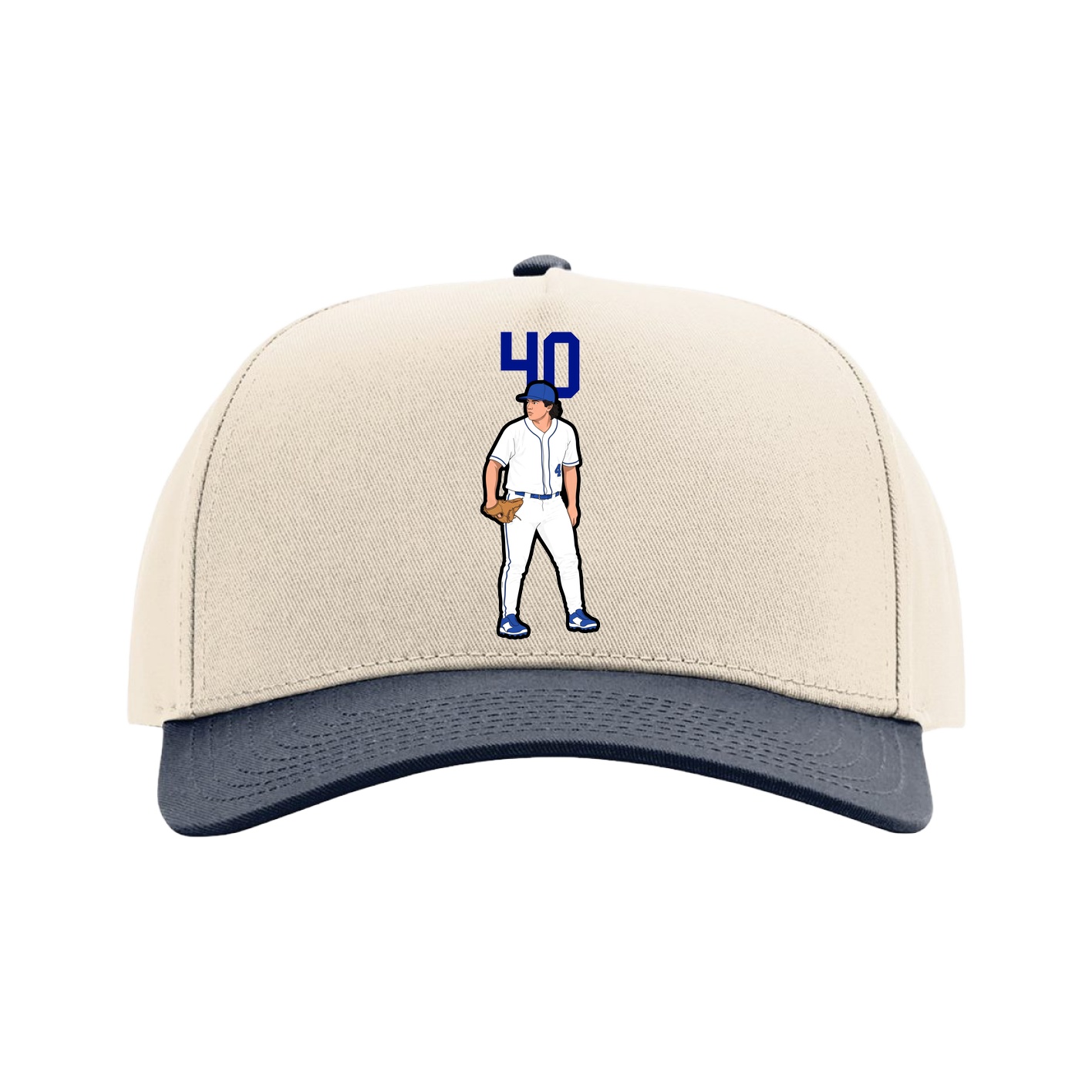 Full Fabric Five-Panel Champ Cap — Number Top in Cream/Navy