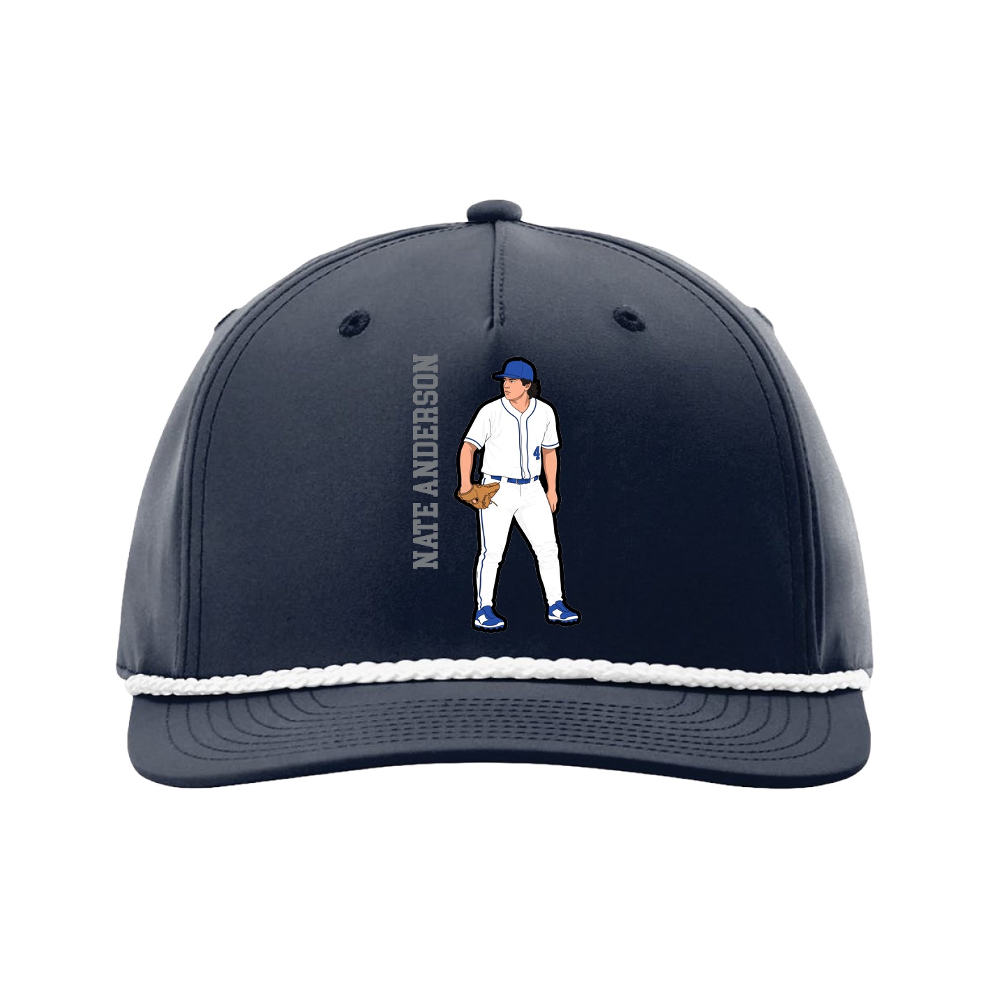 Five-Panel Classic Rope Cap — Name Vertical in Navy