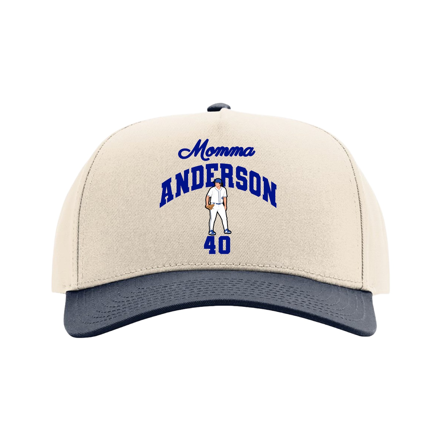 Full Fabric Five-Panel Champ Cap — Mothers Day Arch in Cream/Navy