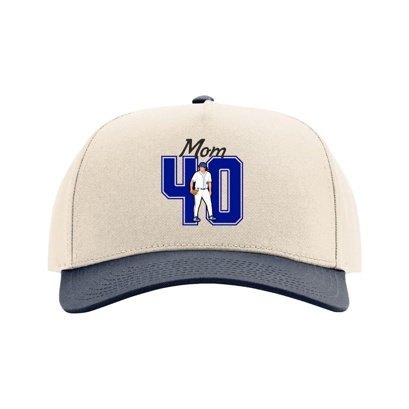 Full Fabric Five-Panel Champ Cap — Mothers Day Shirsey in Cream/Navy