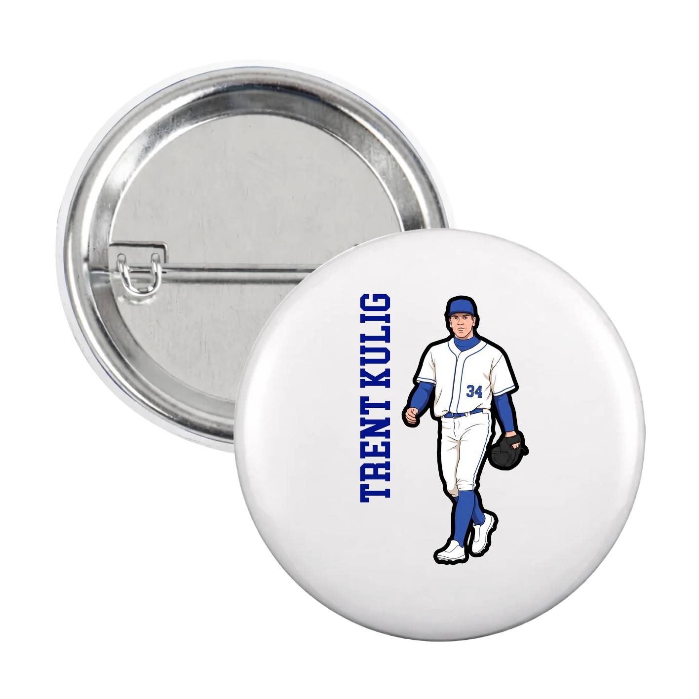 Game Day Button — Name Vertical in White