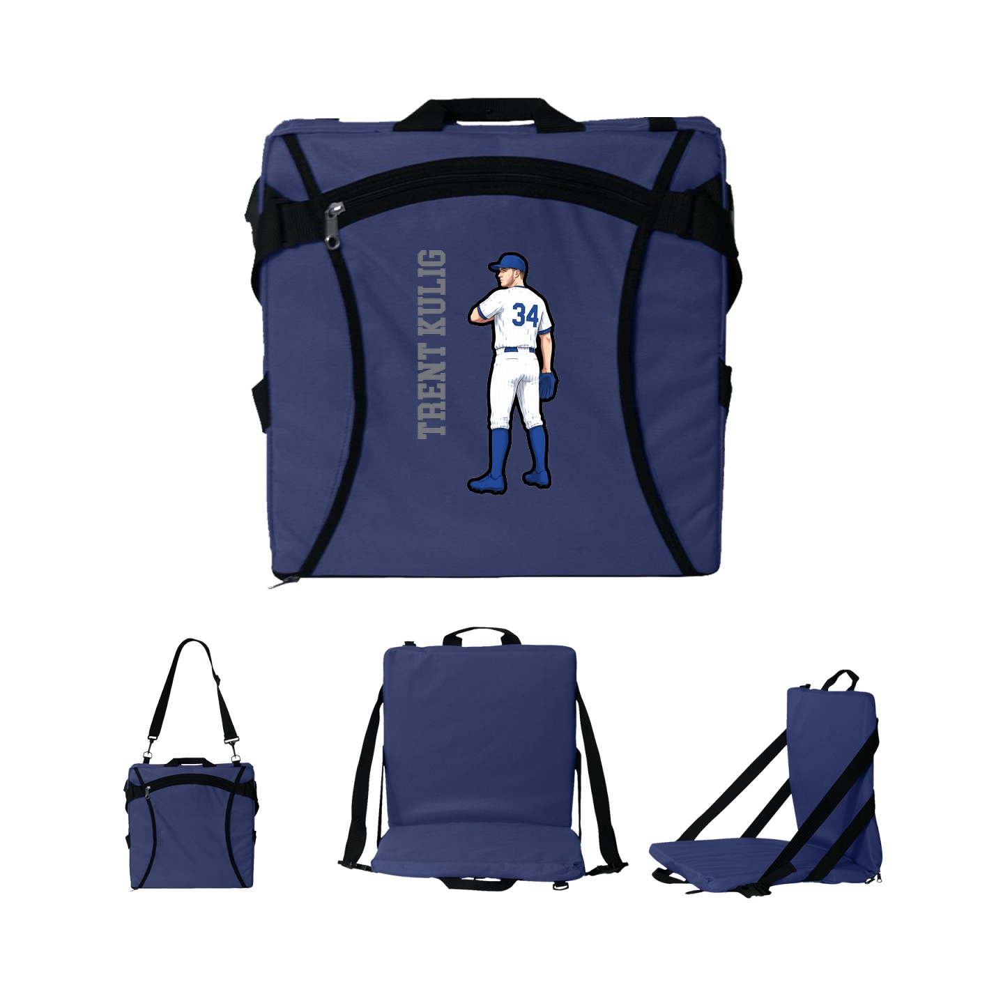 Folding Stadium Seat — Name Vertical in Navy