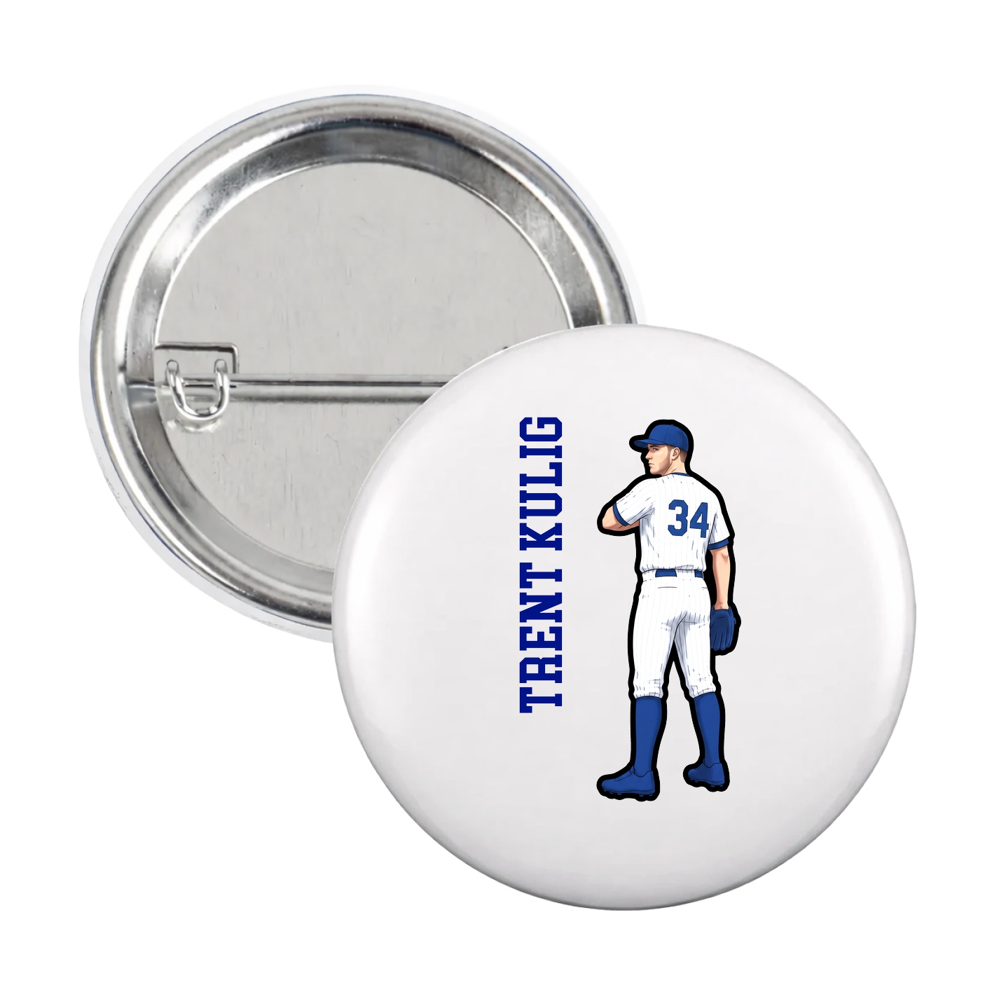 Game Day Button — Name Vertical in White