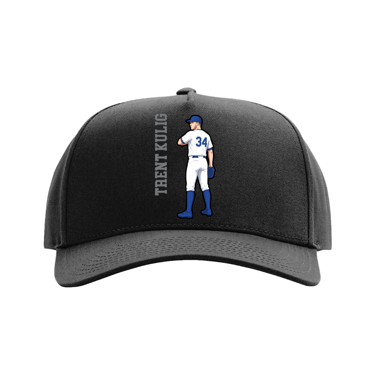 Full Fabric Five-Panel Champ Cap — Name Vertical in Black