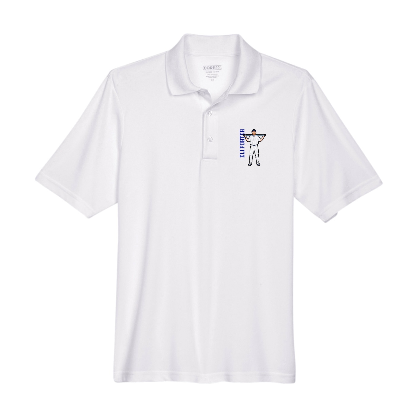 Performance Polo — Name Vertical in White