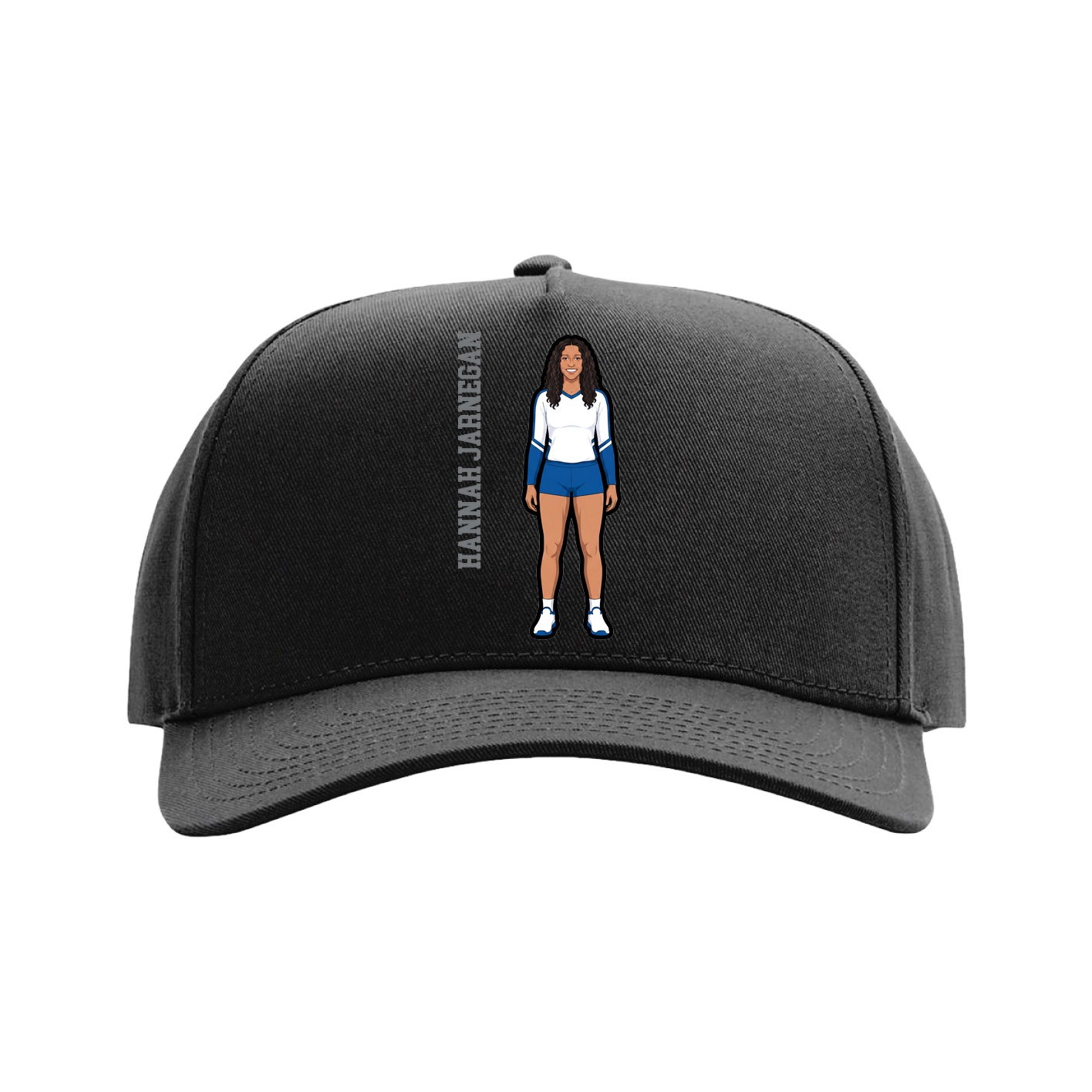 Full Fabric Five-Panel Champ Cap — Name Vertical in Black