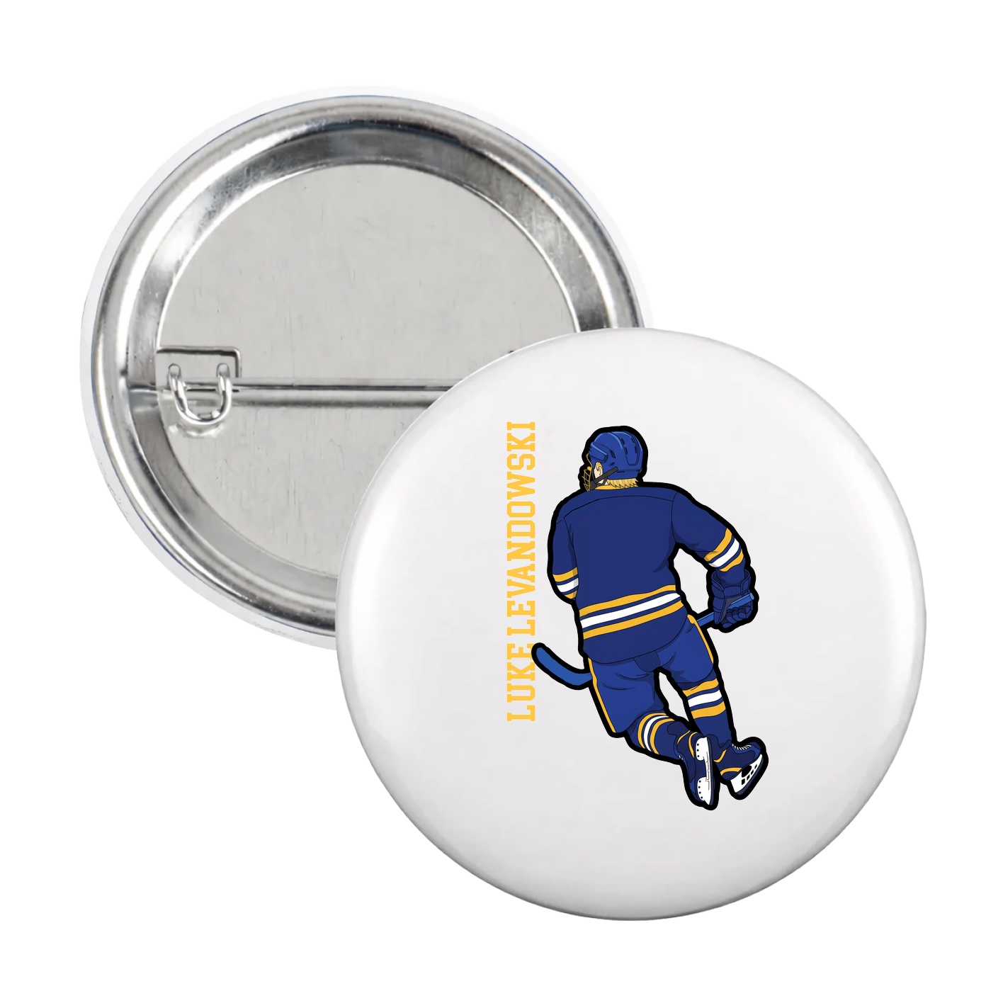 Game Day Button — Name Vertical in White