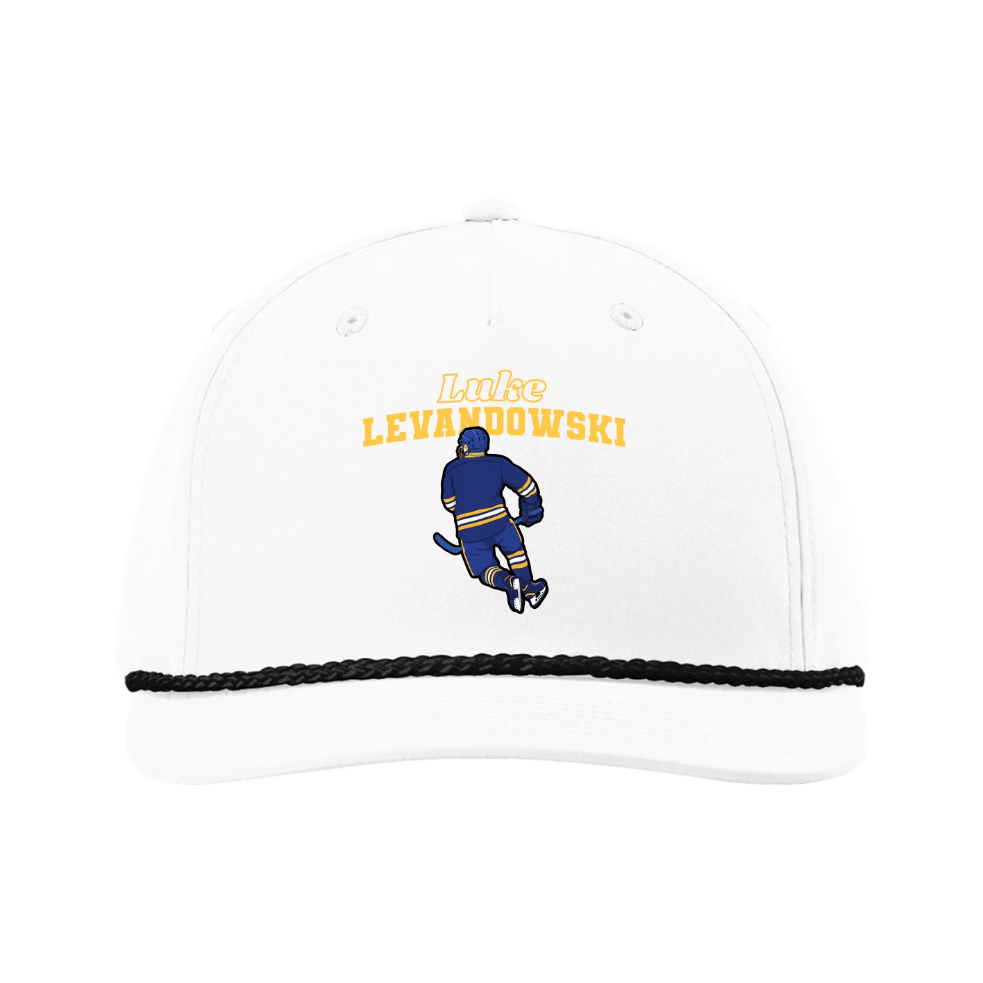 Five-Panel Classic Rope Cap — Name Arch in White