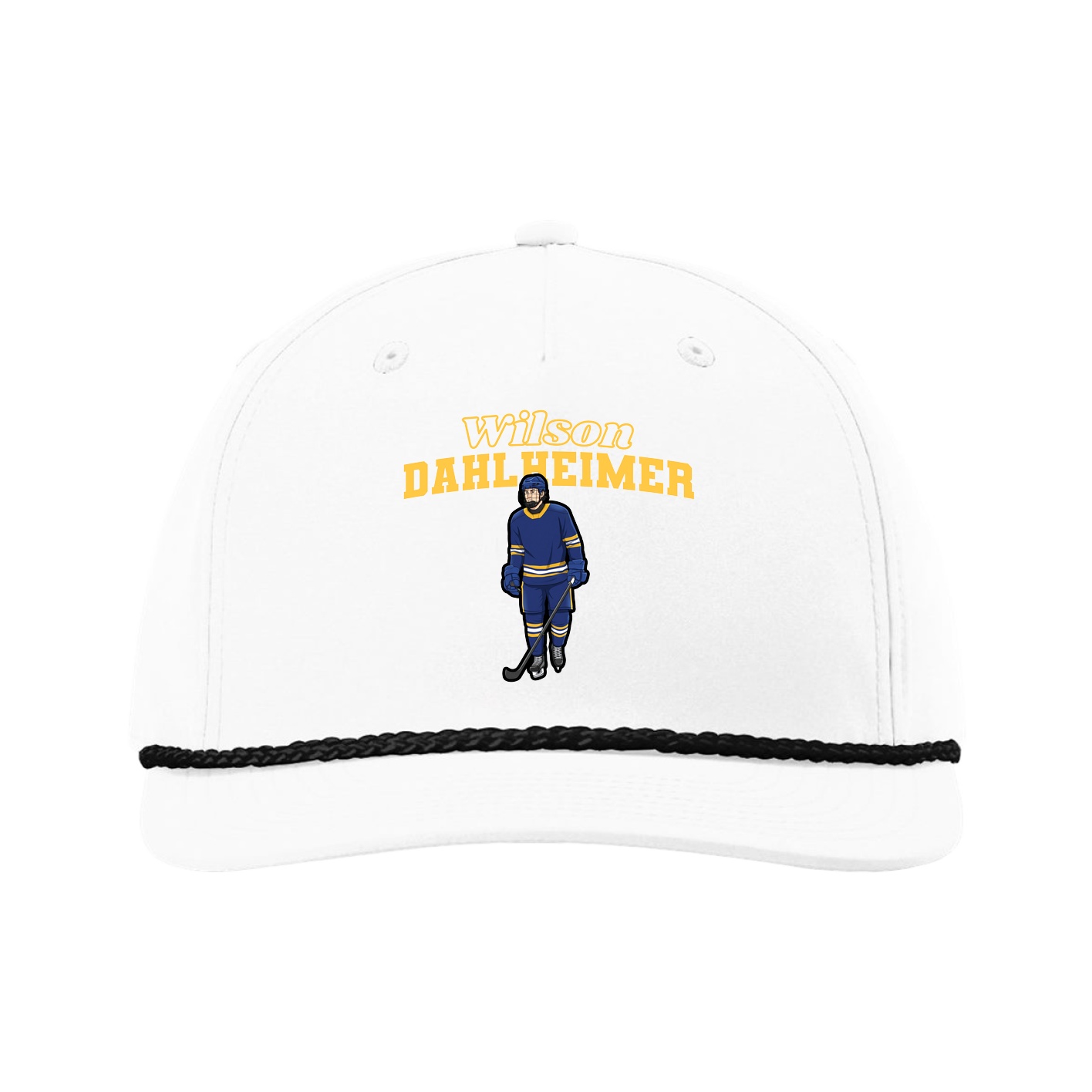 Five-Panel Classic Rope Cap — Name Arch in White