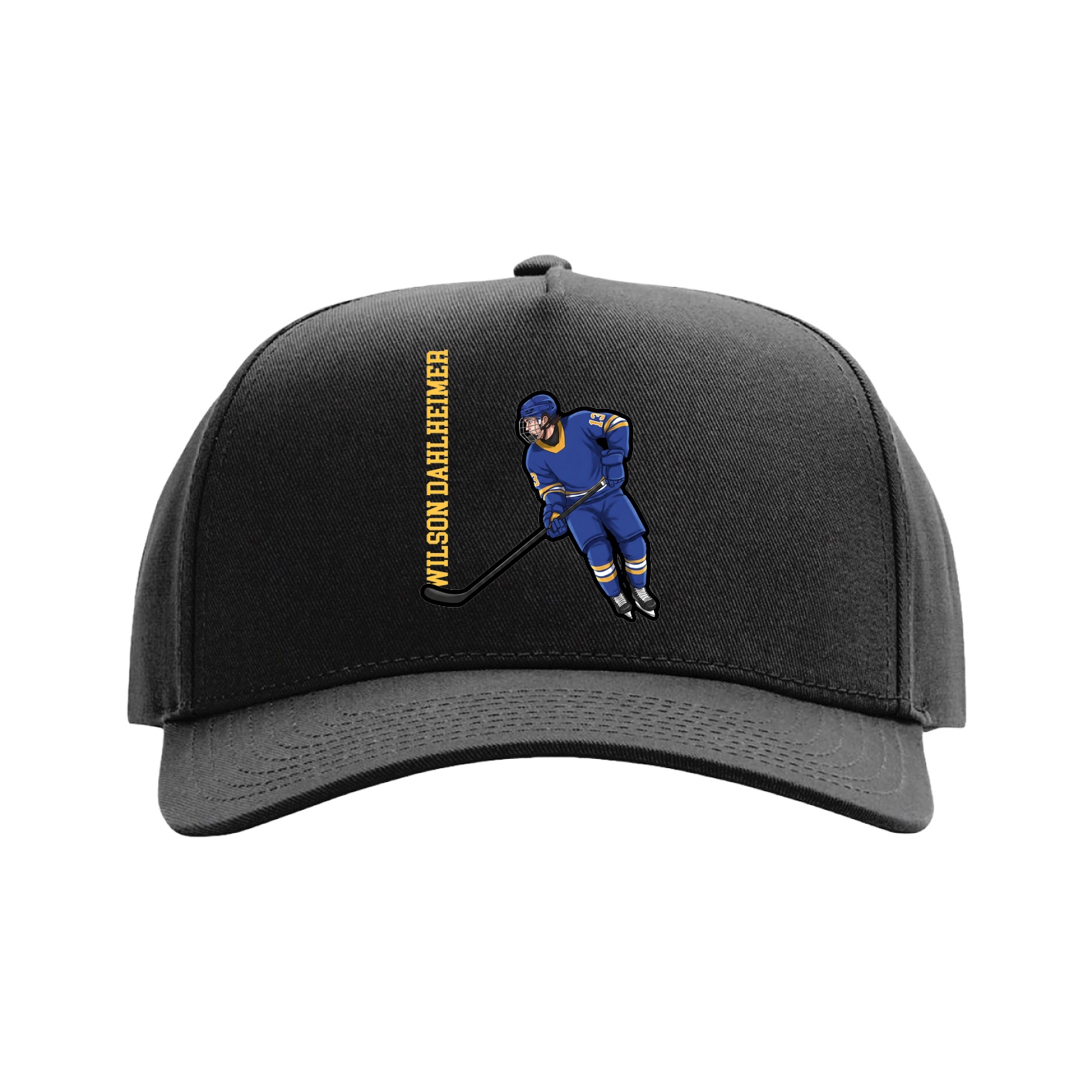 Full Fabric Five-Panel Champ Cap — Name Vertical in Black