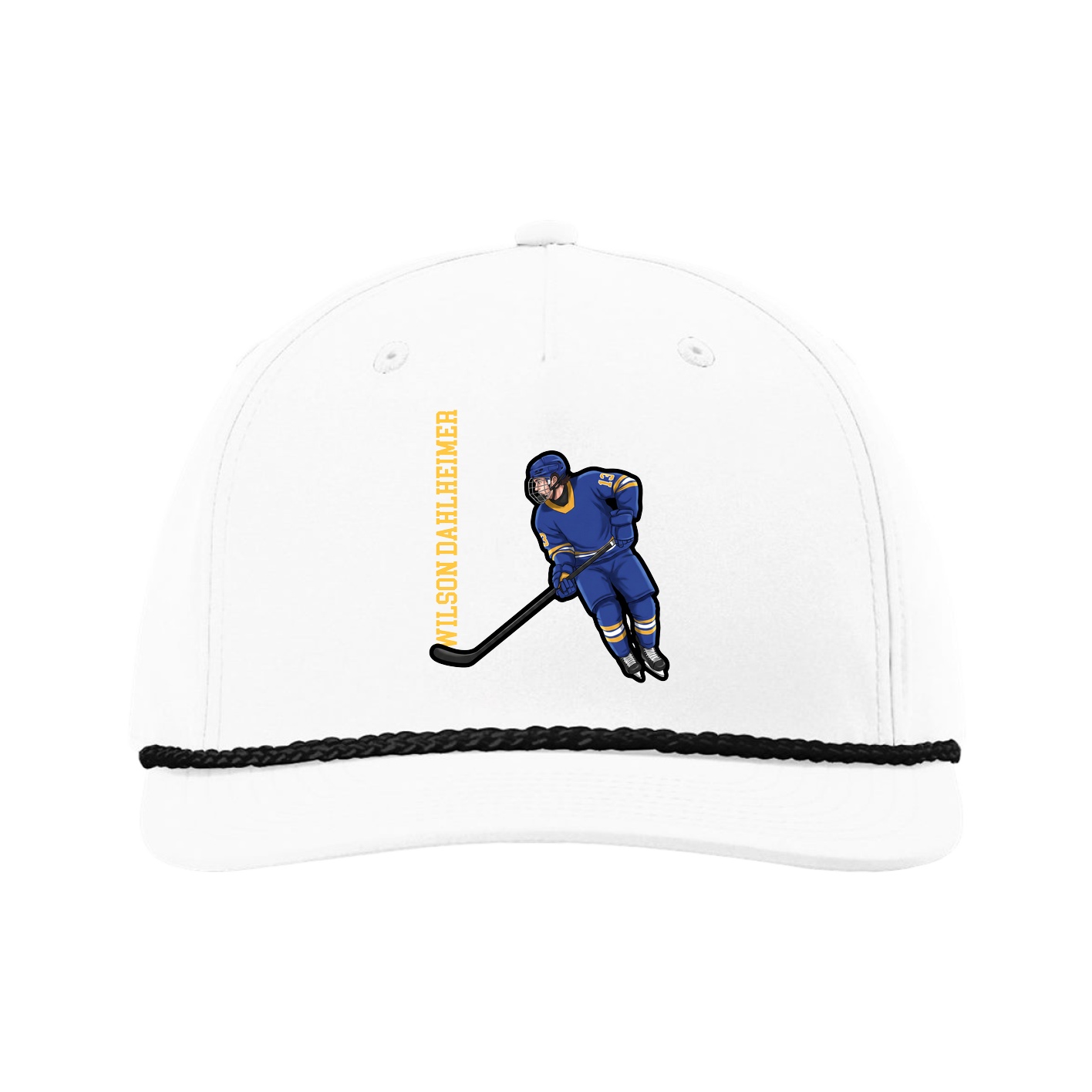 Five-Panel Classic Rope Cap — Name Vertical in White