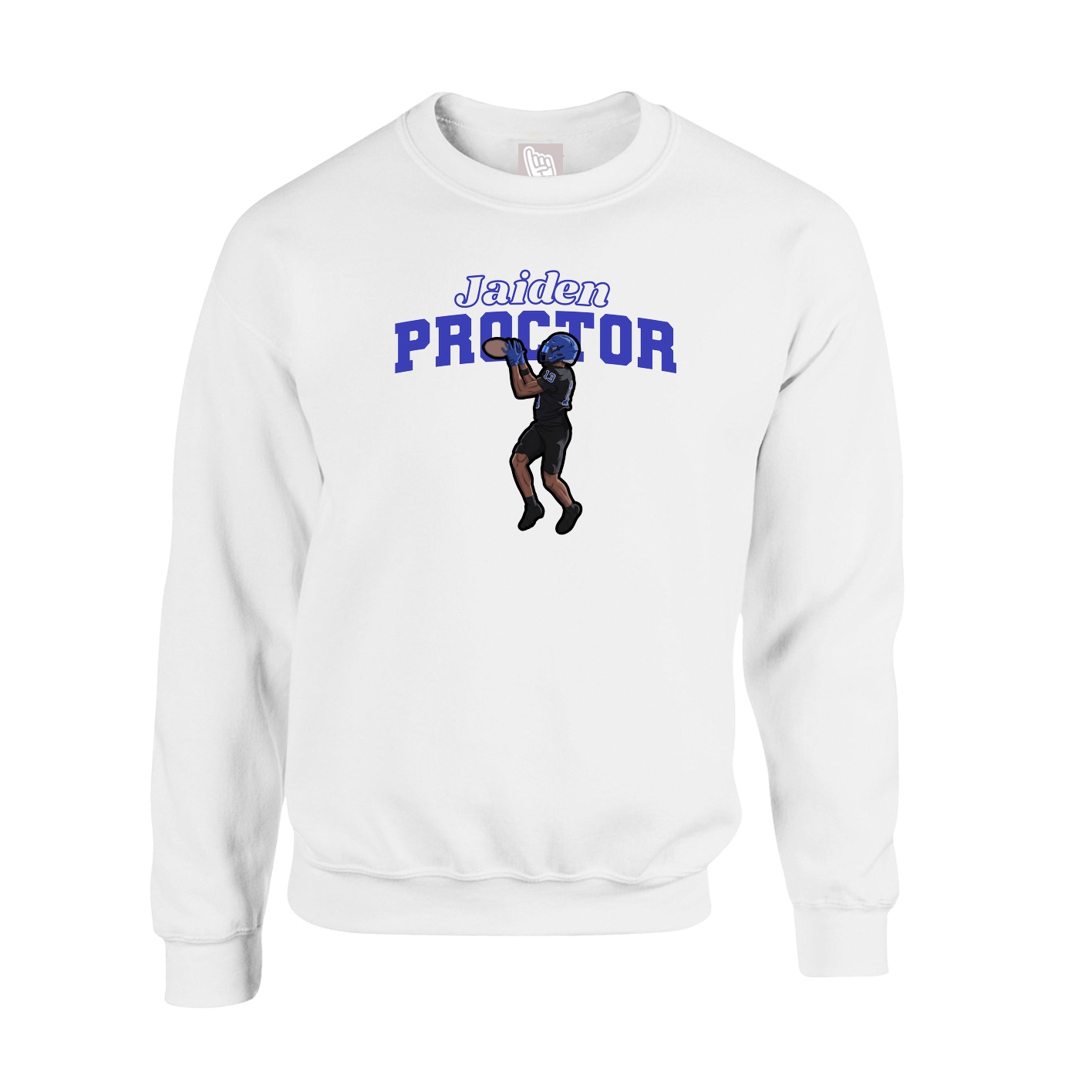 Fleece Crew — Name Arch in White