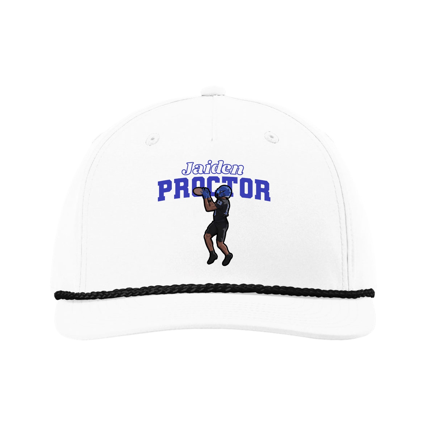 Five-Panel Classic Rope Cap — Name Arch in White