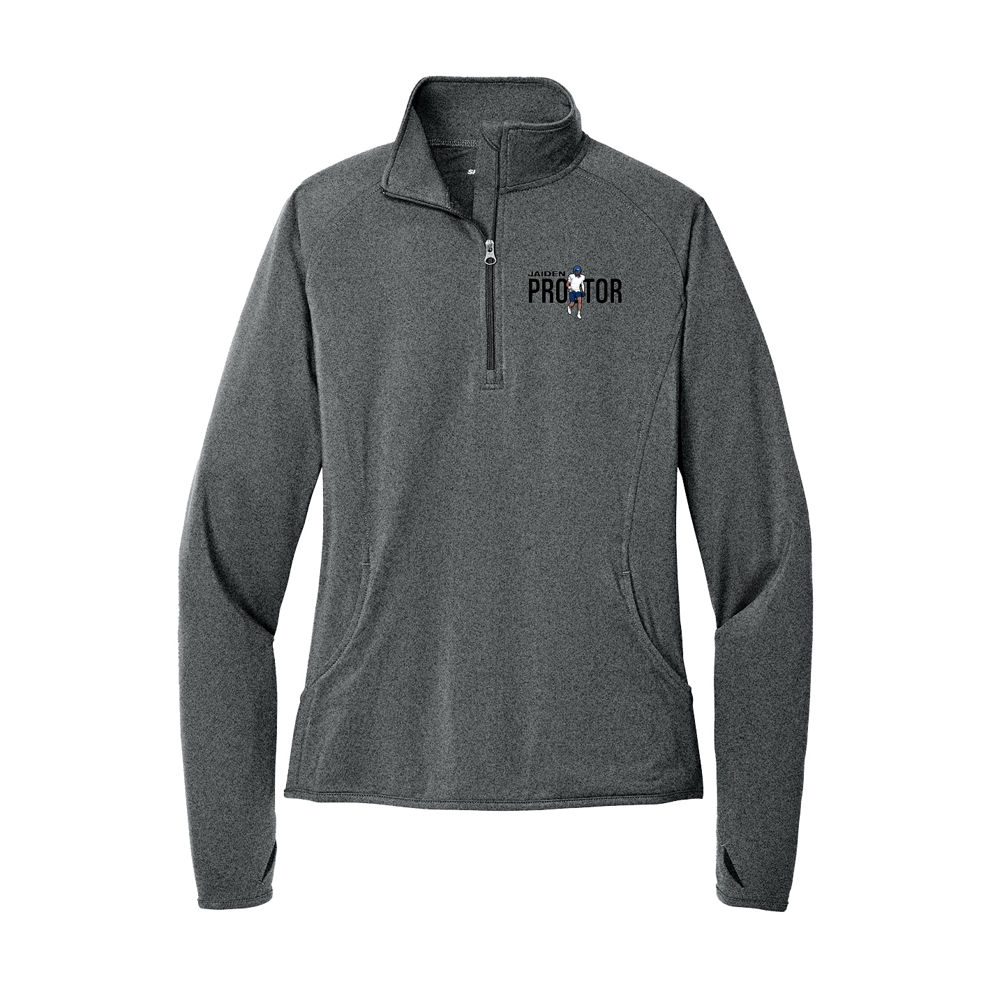 Women's Q-Zip Pullover — Player Name in Grey