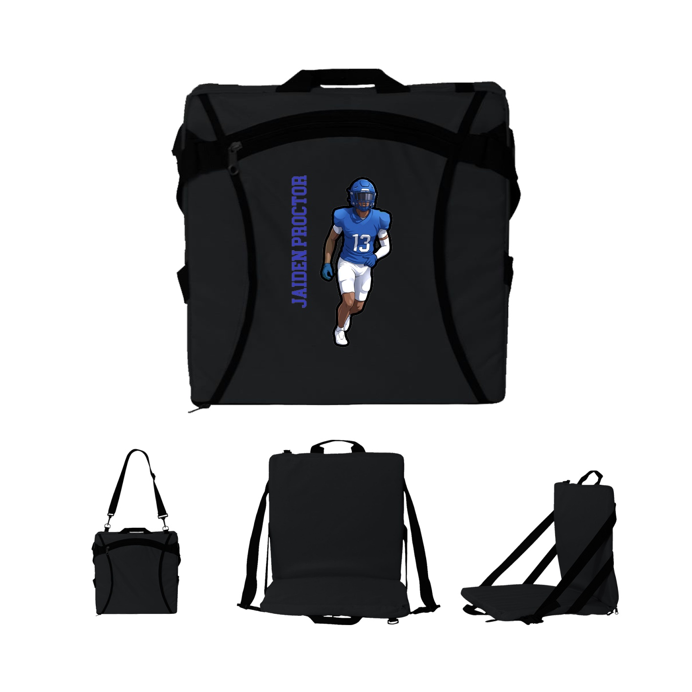 Folding Stadium Seat — Name Vertical in Black