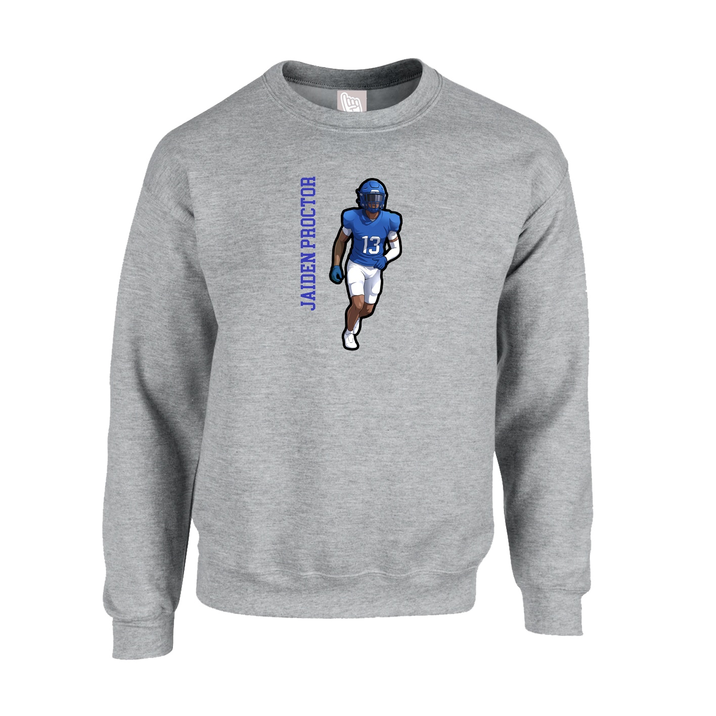 Fleece Crew — Name Vertical in Grey