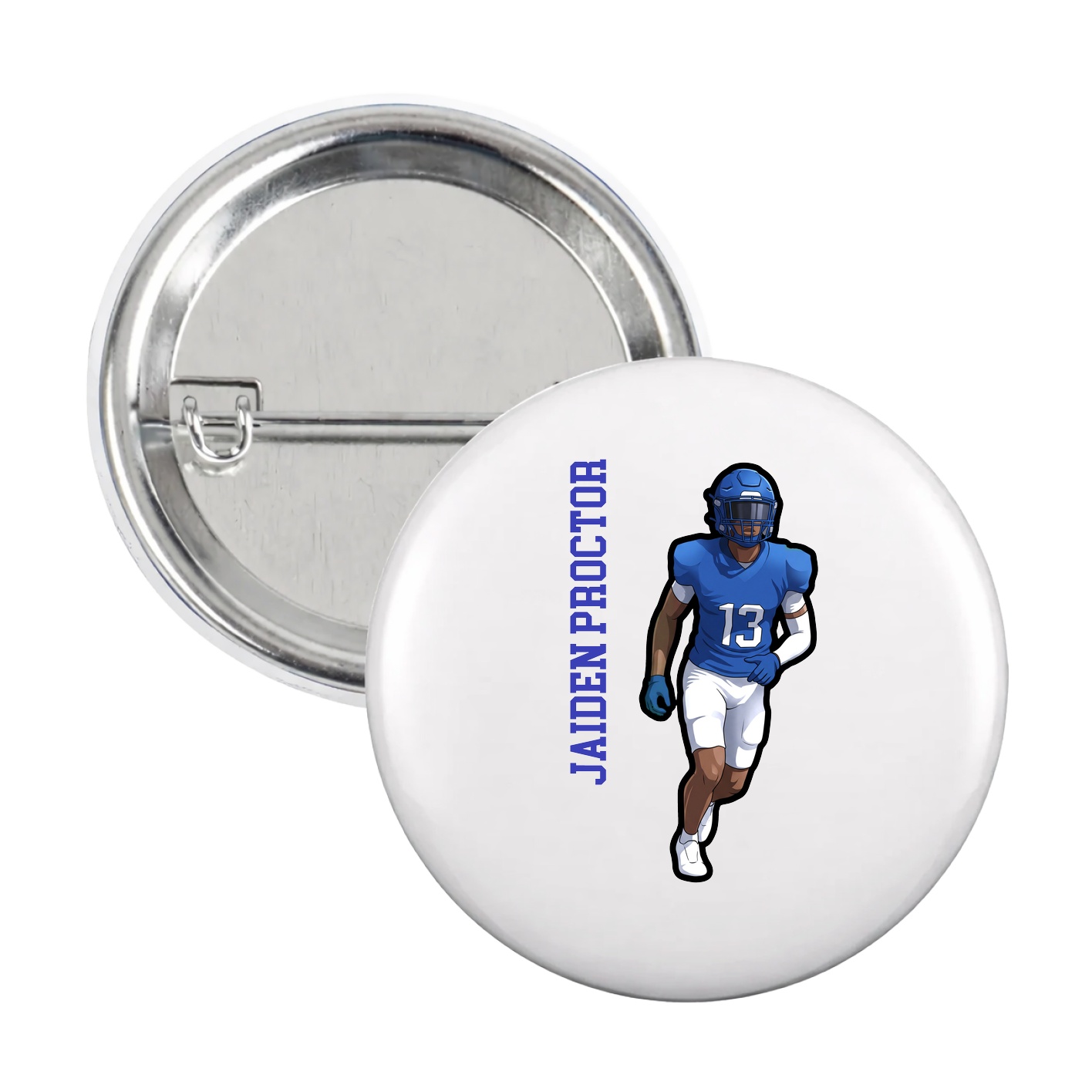 Game Day Button — Name Vertical in White