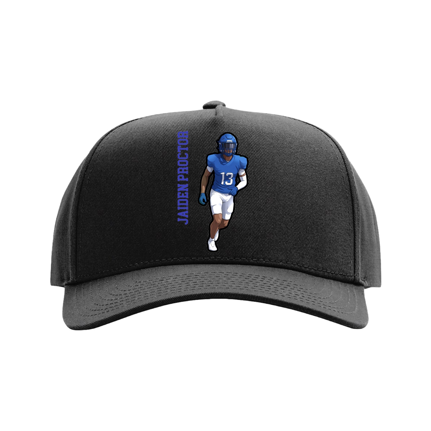 Full Fabric Five-Panel Champ Cap — Name Vertical in Black