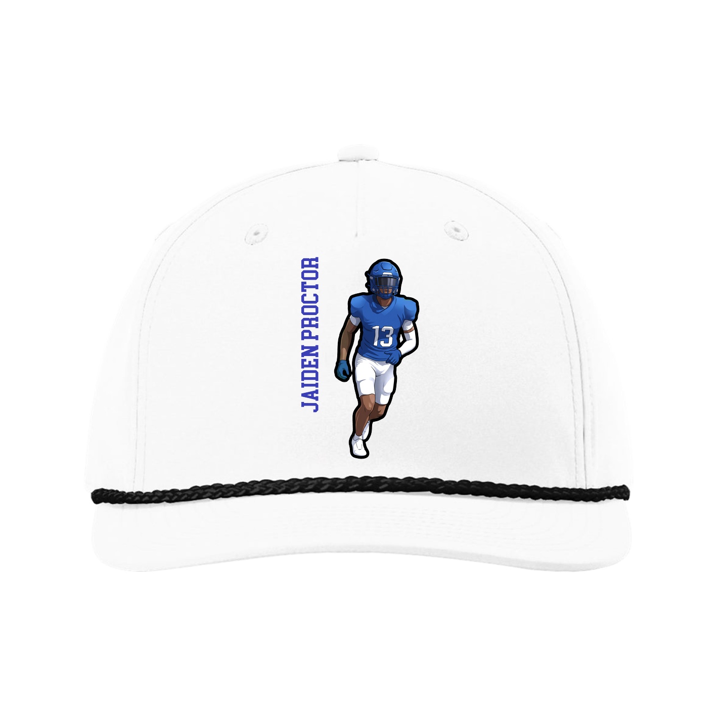 Five-Panel Classic Rope Cap — Name Vertical in White