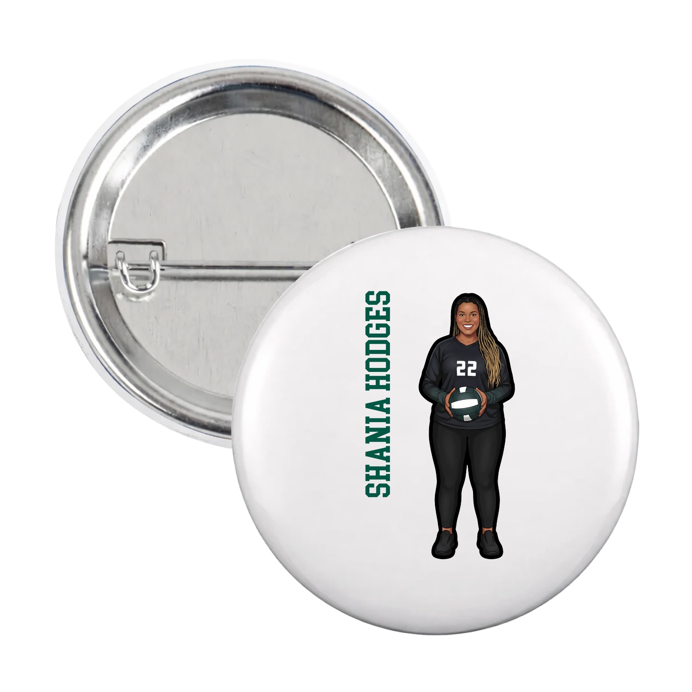 Game Day Button — Name Vertical in White