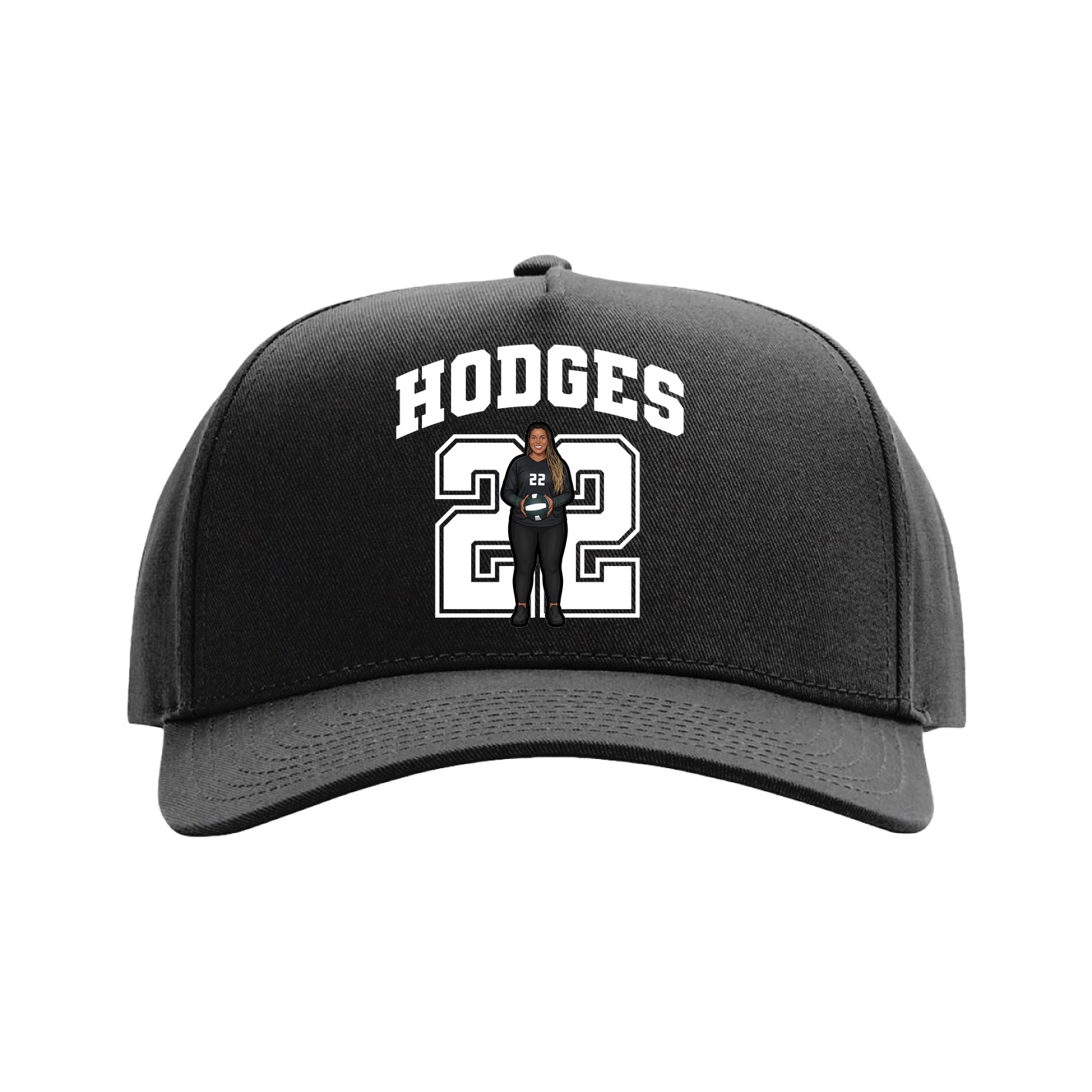 Full Fabric Five-Panel Champ Cap — Number in Black
