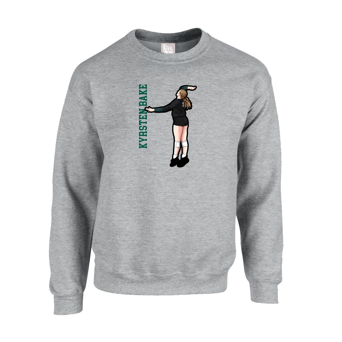 Fleece Crew — Name Vertical in Grey