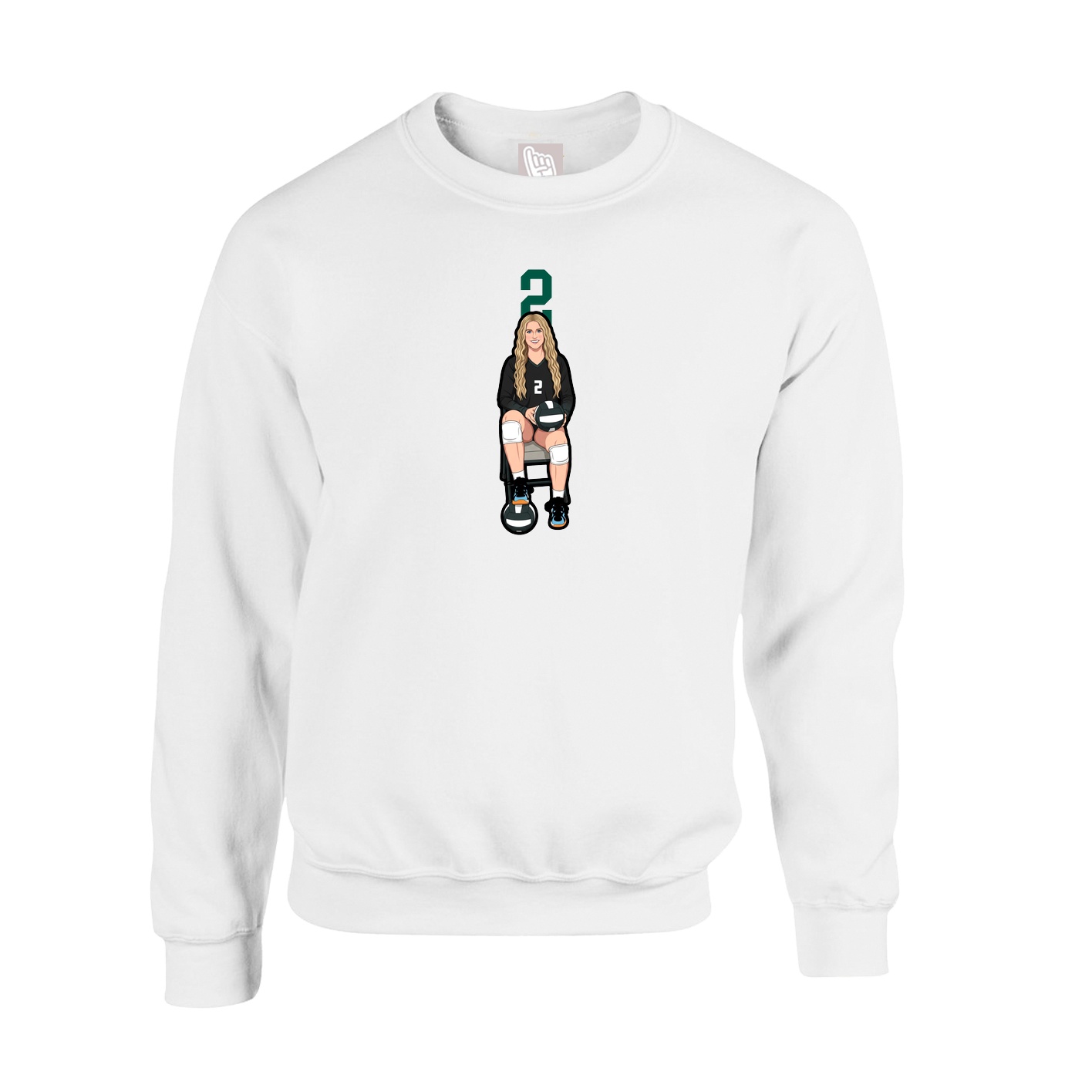 Fleece Crew — Number Top in White