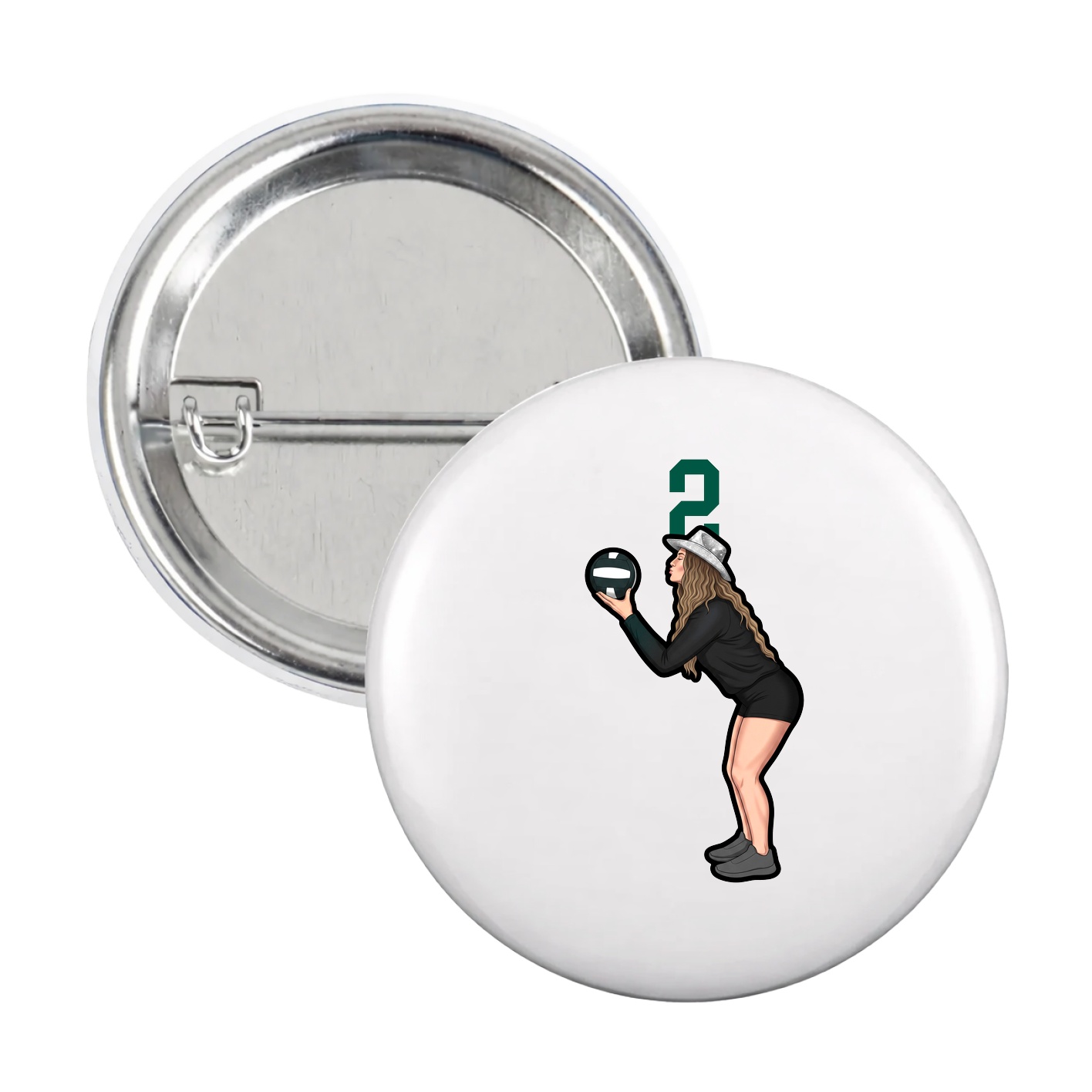 Game Day Button — Number Top in White