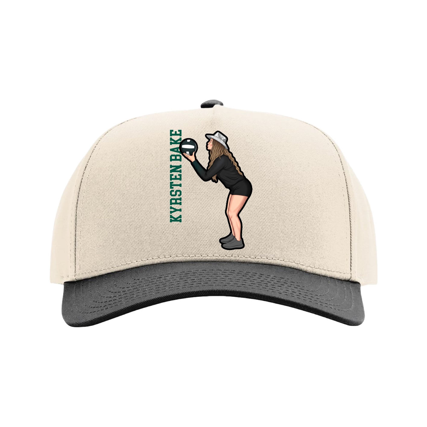 Full Fabric Five-Panel Champ Cap — Name Vertical in Cream/Black
