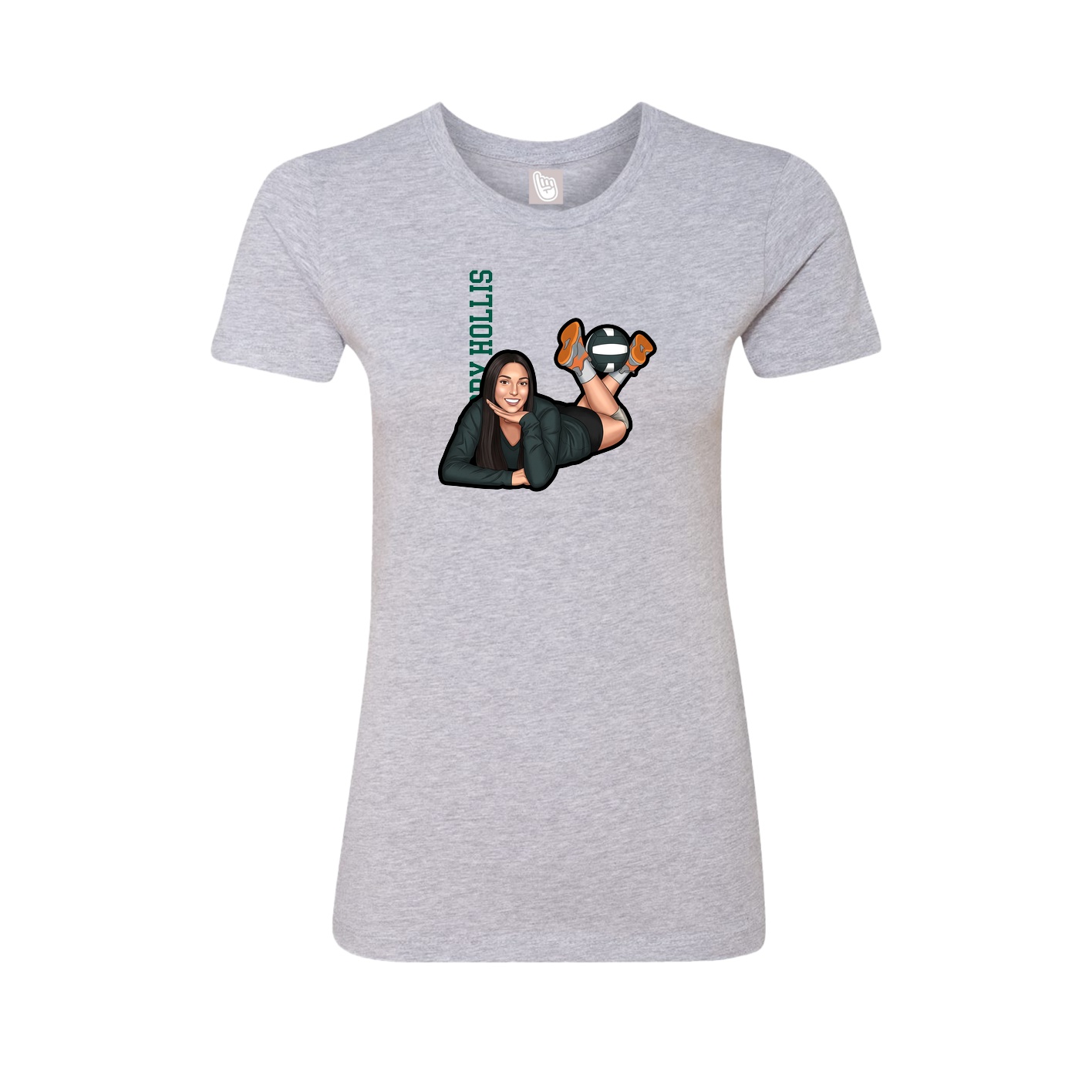 Fitted Women's Tee — Name Vertical in Grey