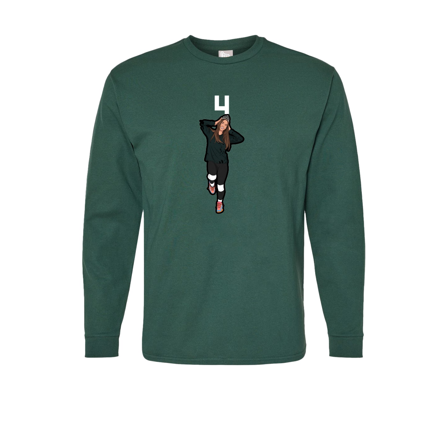 Long Sleeve Tee — Number Top in Green